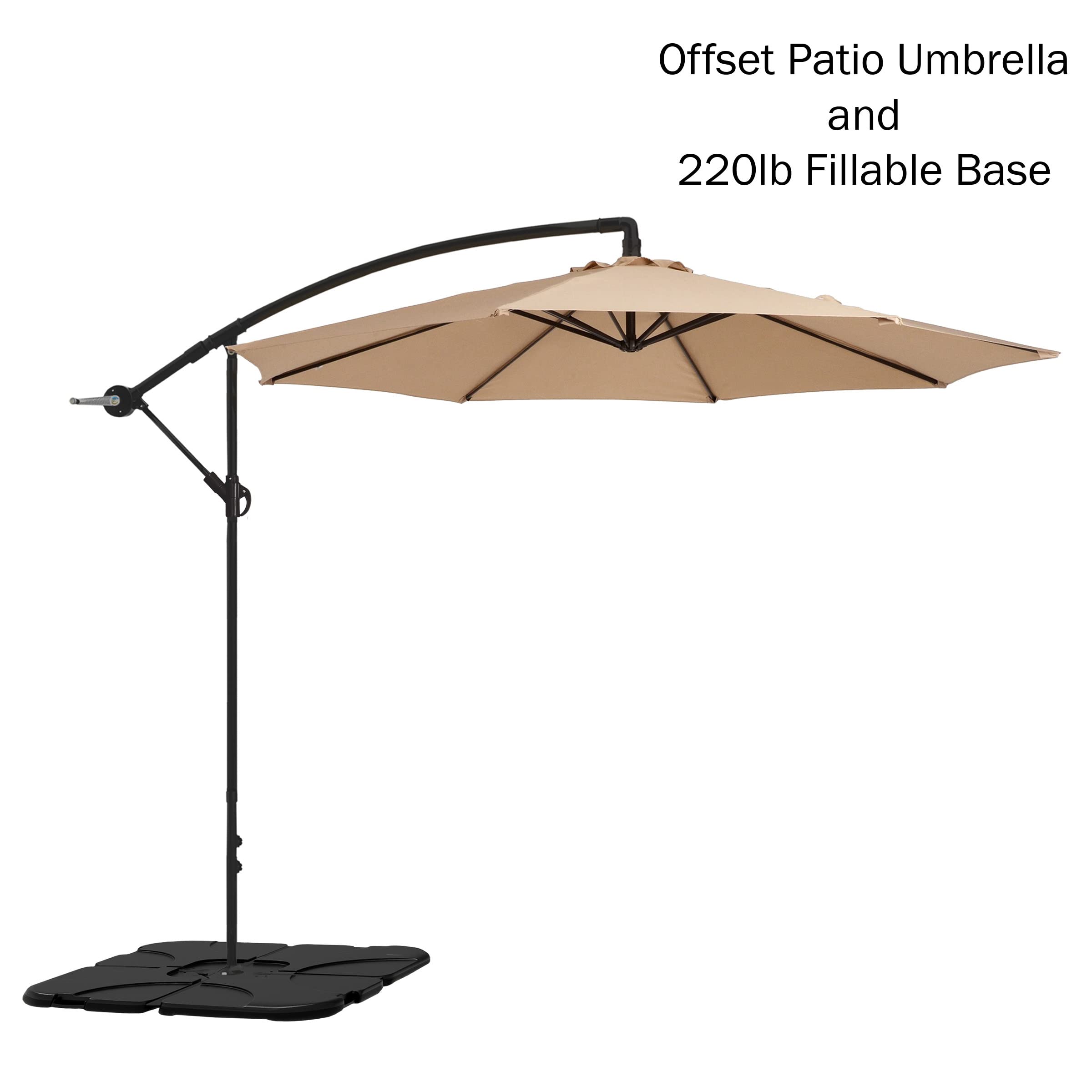 Pure Garden 83-OUT5410B 10 Ft Cantilever Outdoor Patio Umbrella with 220lb Weighted Base - Beige | Perfect for Poolside, Backyard, and Beach Shade