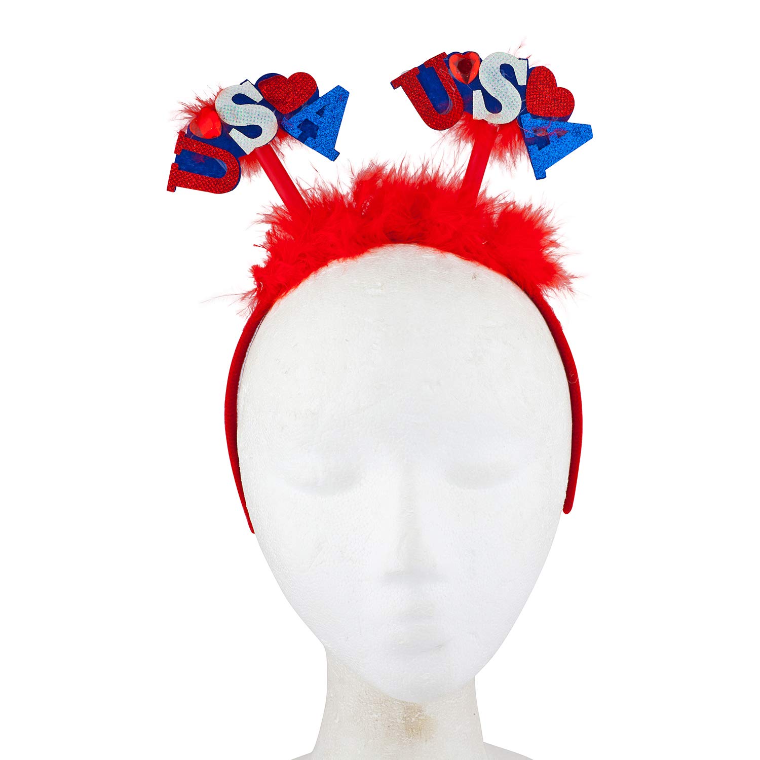 Lux Accessories Glittery Red Blue USA Flag Americana 4th of July American Pride Heart Headband for Festive Celebrations & Patriotic Events
