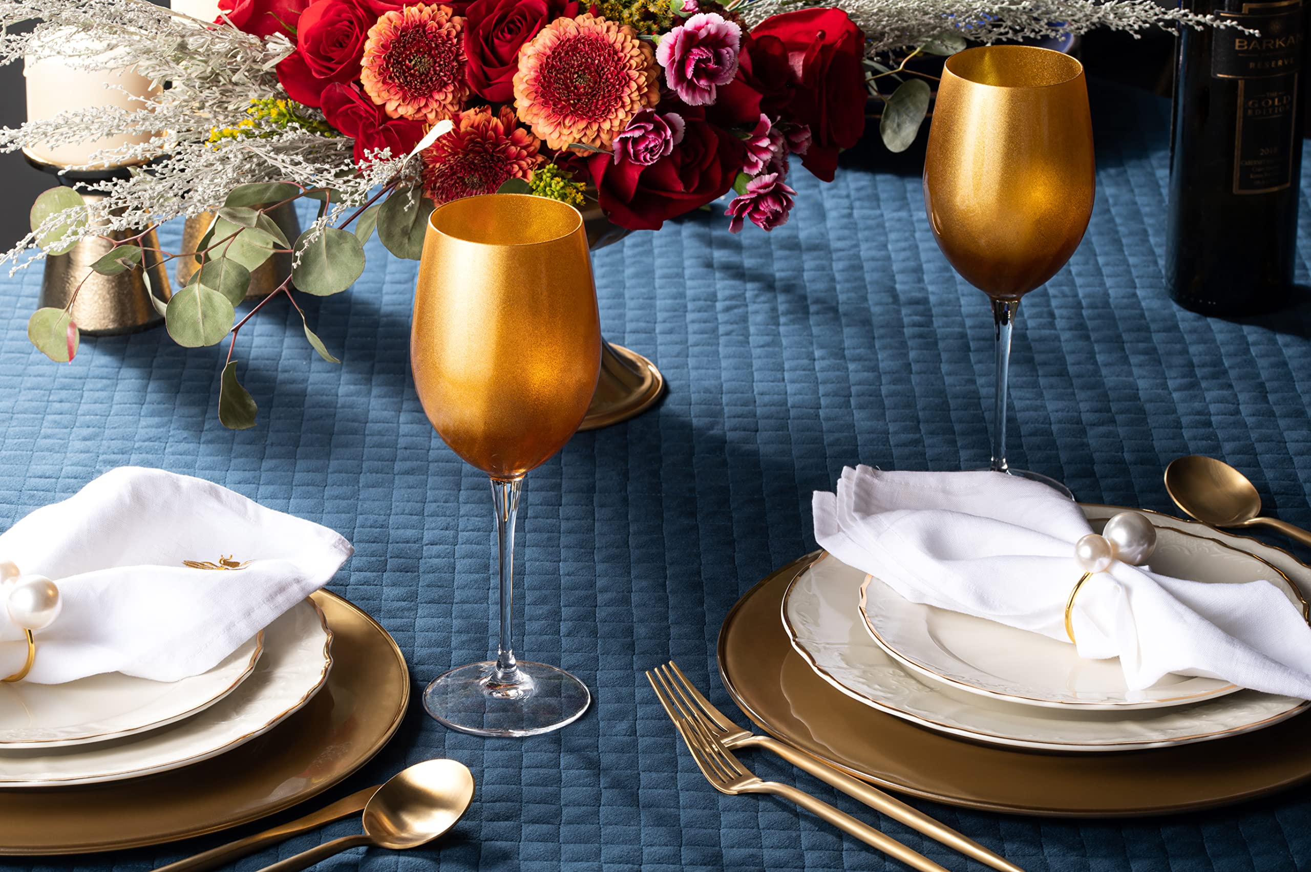 Premium Barski Goblet Set of 6 - 18oz Elegant Gold-Decorated Crystal Stemware for Red Wine & Water - European Made Glassware for Fine Dining, Wedding Gifts & Home Entertaining