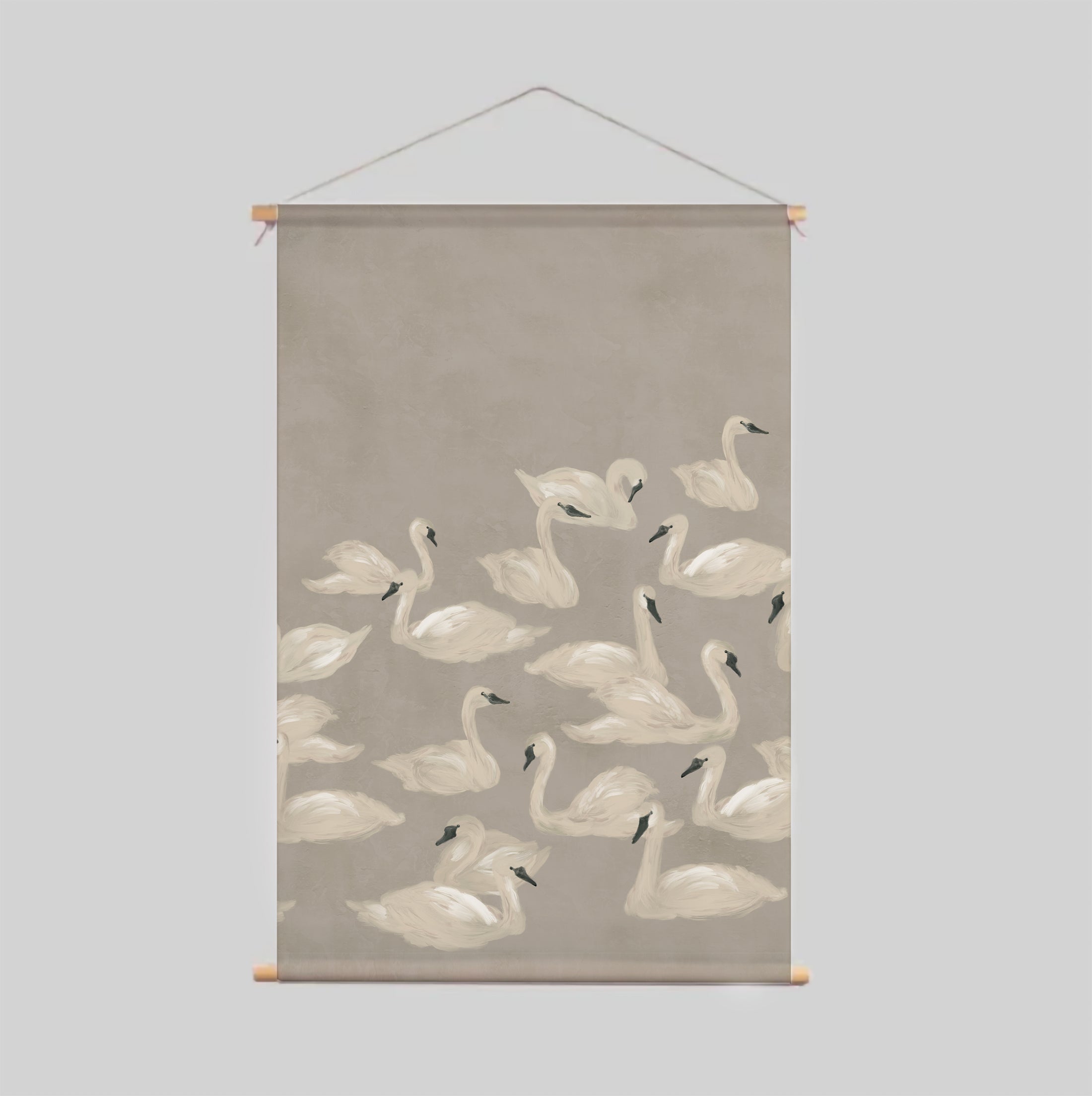 Elegant Dancing Swan Textile Poster - Neutral Tones Wall Art for Home & Office Decor | Perfect for Living Room, Bedroom, or Gift