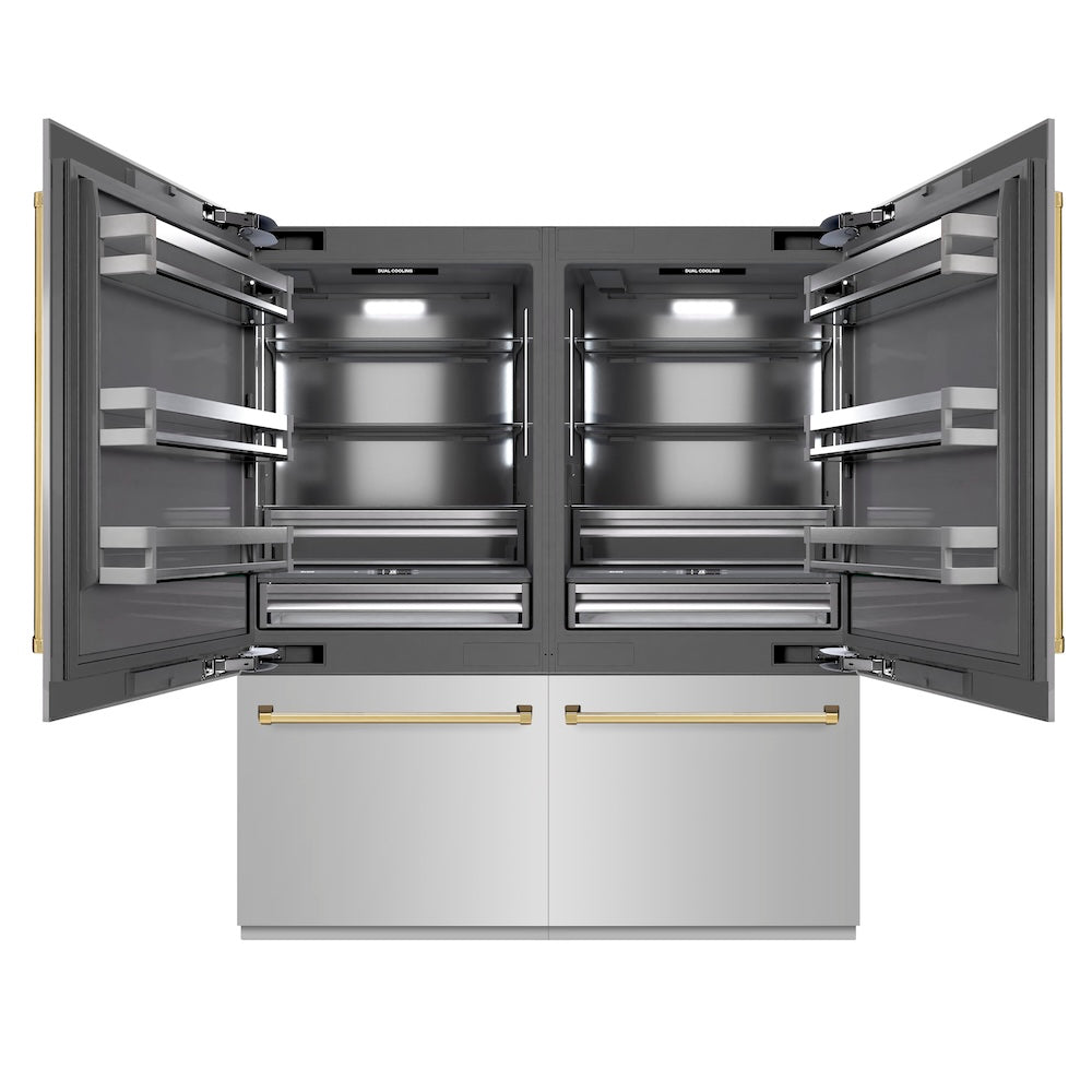 ZLINE Autograph Edition 72-Inch French Door Built-In Refrigerator - 39.6 cu.ft Capacity, Bottom Freezer, Stainless Steel with Graphite Gray Interior & Polished Gold Accents - Includes Water Dispenser & Ice Maker (GRBITZ 304 72G) - Perfect for Modern Kitchens & Luxury Home Upgrades