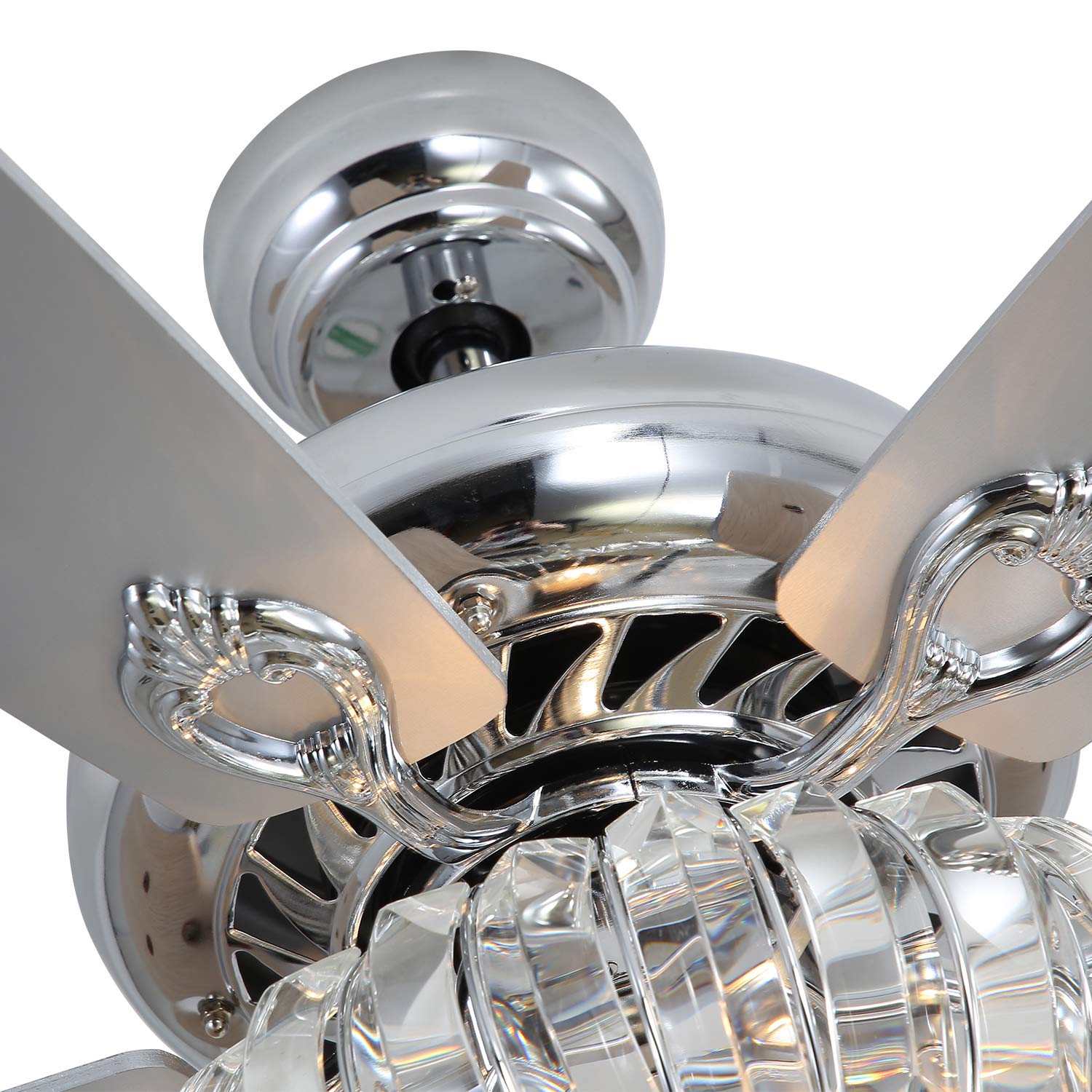52 Inch Crystal Ceiling Fan with Remote Control - Reversible Silver Blades, Modern Chandelier Design for Living Room, Bedroom & Kitchen | Perfect for Home Cooling and Stylish Décor