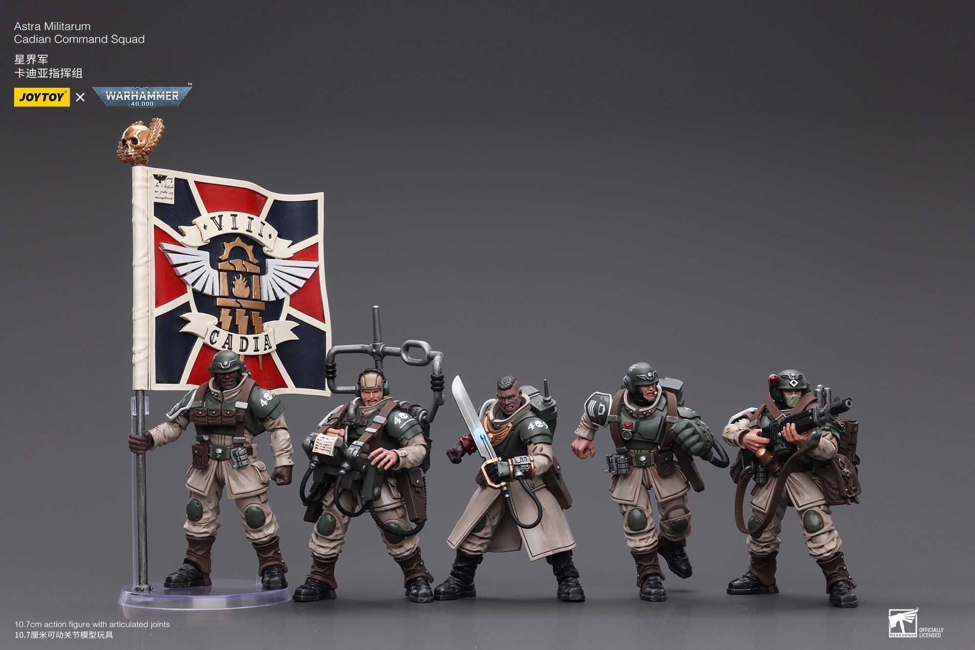 1/18 JOYTOY 3.75-inch Astra Militarum Cadian Command Squad Action Figure - Warhammer 40K Collectible Toy for Display & Tabletop Gaming