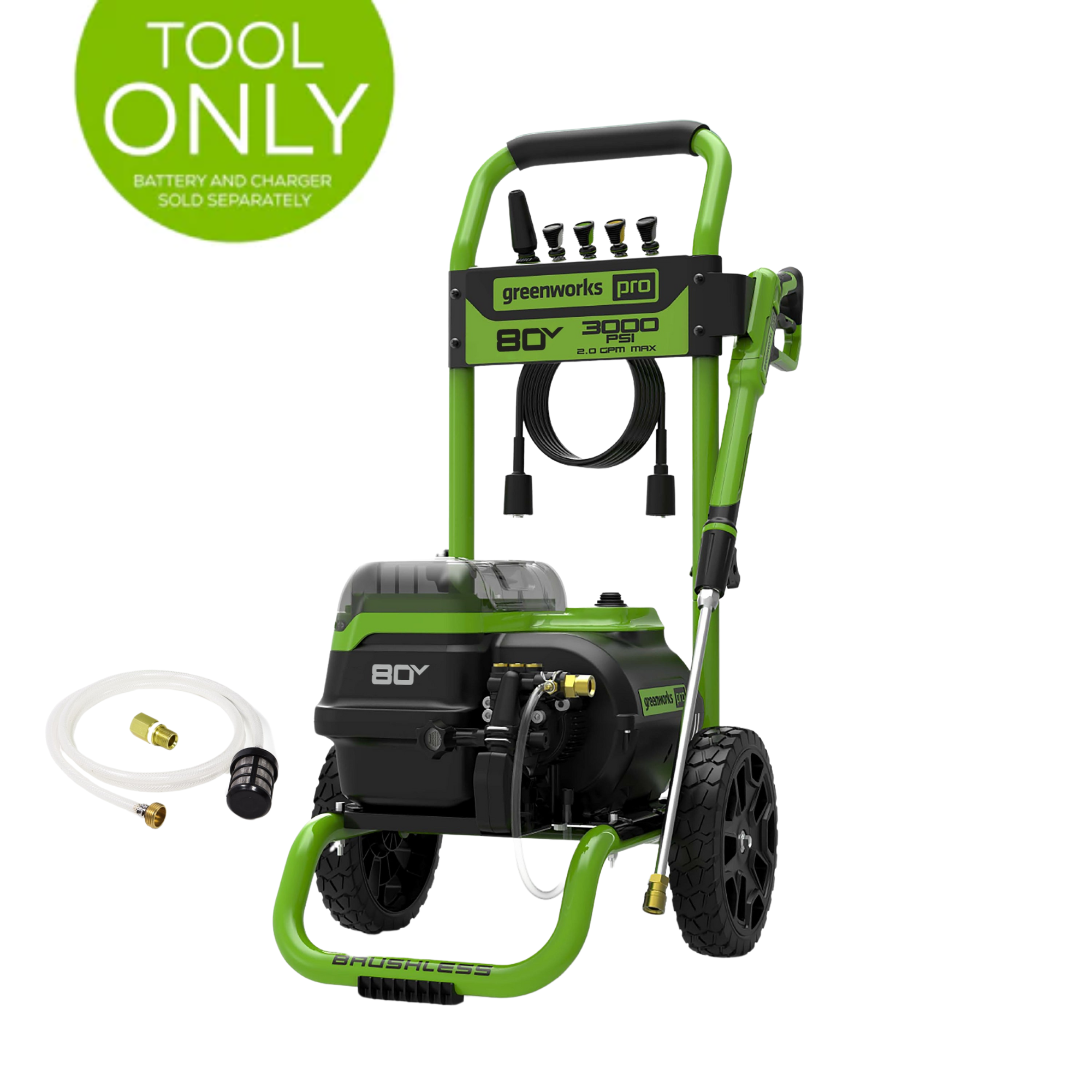 80V 3000 PSI 2.0 GPM Cordless Electric Pressure Washer - Heavy Duty Cleaning for Driveways, Decks & Outdoor Surfaces (Tool Only)