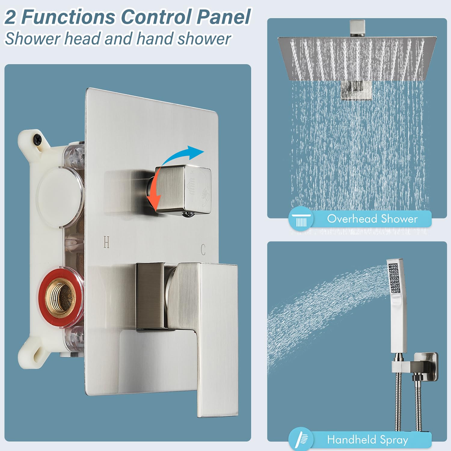 Votamuta 10 Inch Rainfall Shower System - Wall Mounted Shower Faucet Set with Full Brass Trim Kit & Shower Valve in Brushed Nickel - Perfect for Bathroom Renovation & Spa-Like Shower Experience