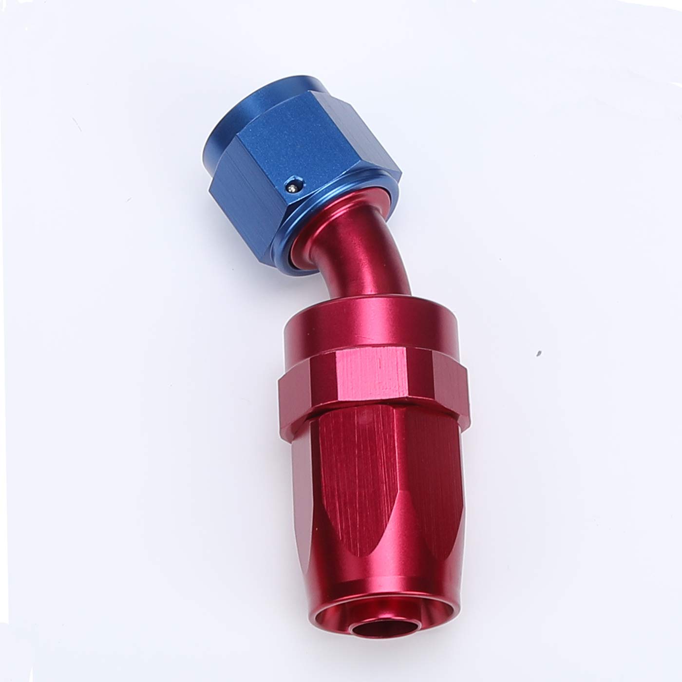 30 Degree Swivel Hose End Fitting - 4 AN Aluminum Connector with Red & Blue Color for Fuel, Oil, and Coolant Lines in Automotive, Marine, and Industrial Applications