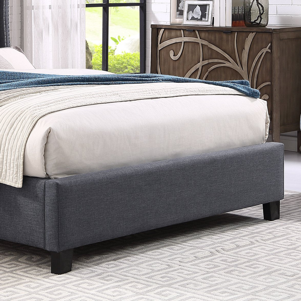 Roundhill Furniture Nantarre Fabric Button Tufted Wingback Upholstered Queen Bed with Nail Head Trim in Gray - Luxurious Bedroom Furniture for Master Suite or Guest Room Decor