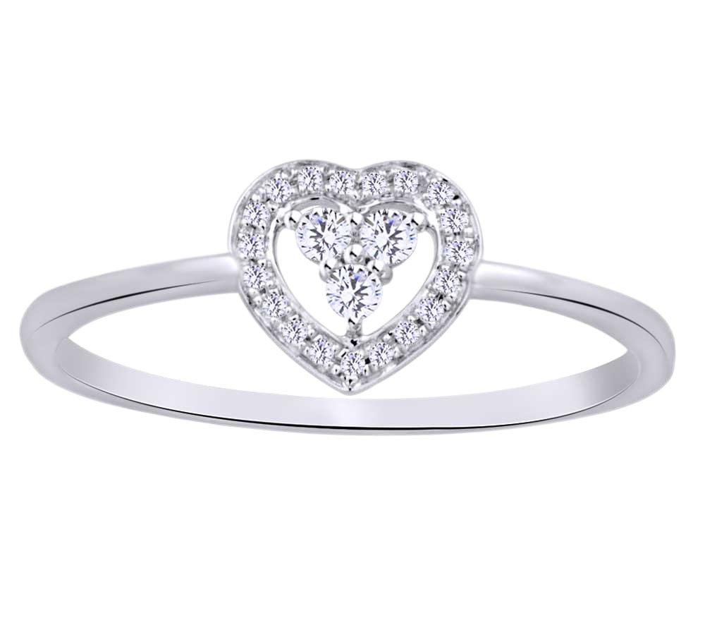 10K Solid Gold Round White Natural Diamond Heart Ring (0.1 CTTW) - Perfect for Valentine's Day, Anniversary Gifts & Romantic Proposals