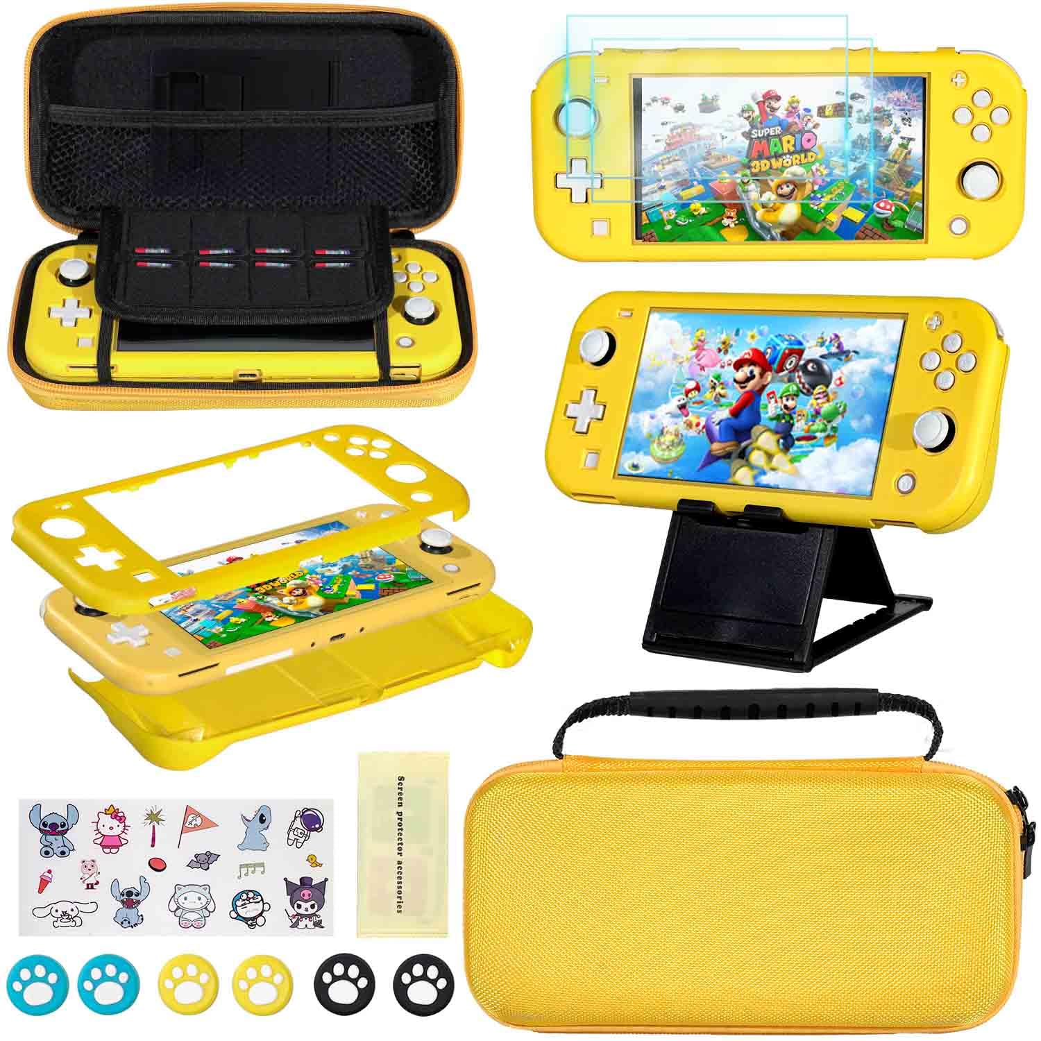 YOOWA Nintendo Switch Lite Accessories Bundle - Carrying Case, Protective Cover, 2-Pack Tempered Glass Screen Protector, Adjustable Stand, 6 Thumb Grips | Perfect for Travel, Gaming On-The-Go & Switch Lite Protection