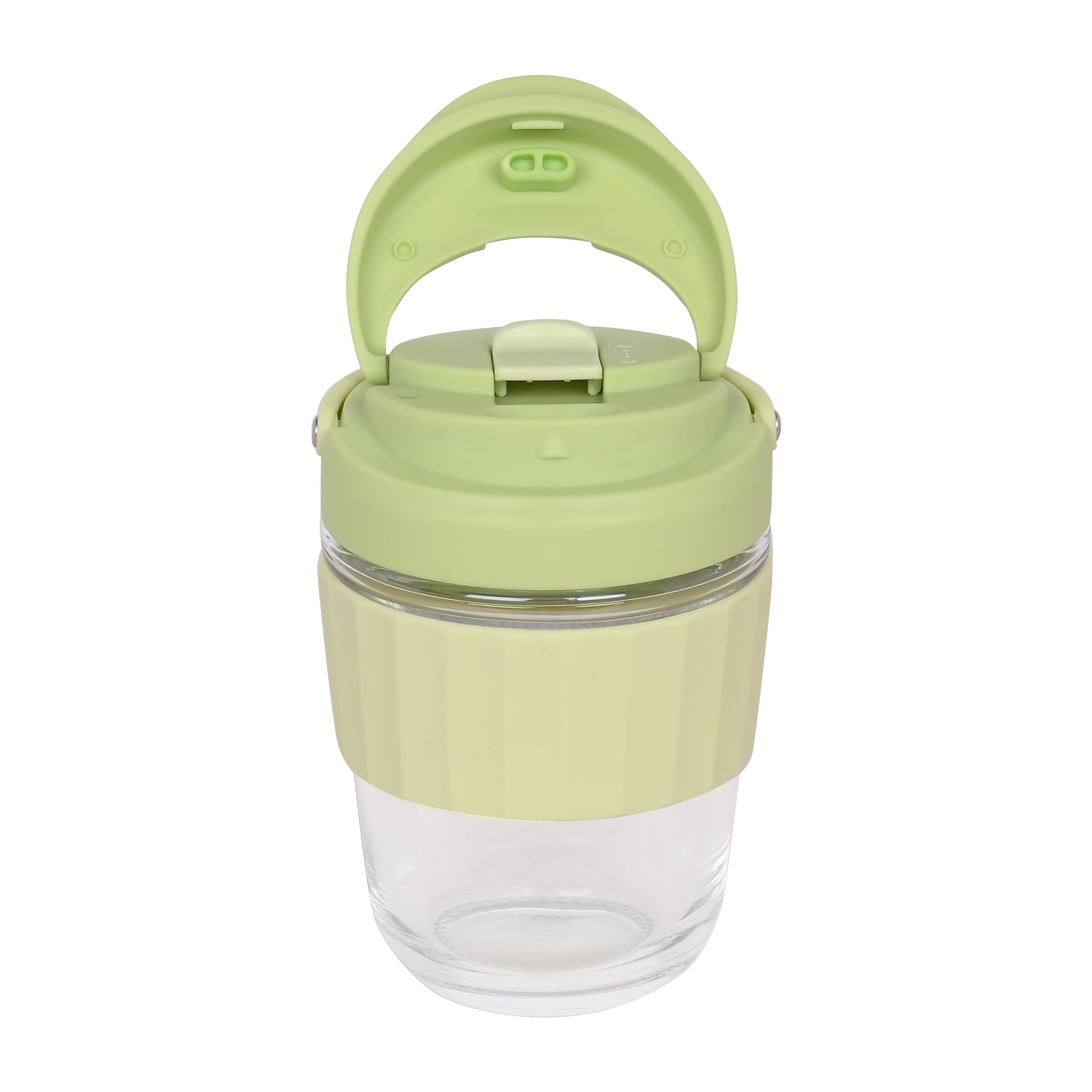 **Microwave Safe Glass Coffee Mug with Lid - 12oz Leakproof Travel Tumbler for Hot & Cold Drinks - Ideal for Coffee, Tea, Juice, Detox Water - Perfect for Office, Commute & Outdoor Use (Green, 340ml)**