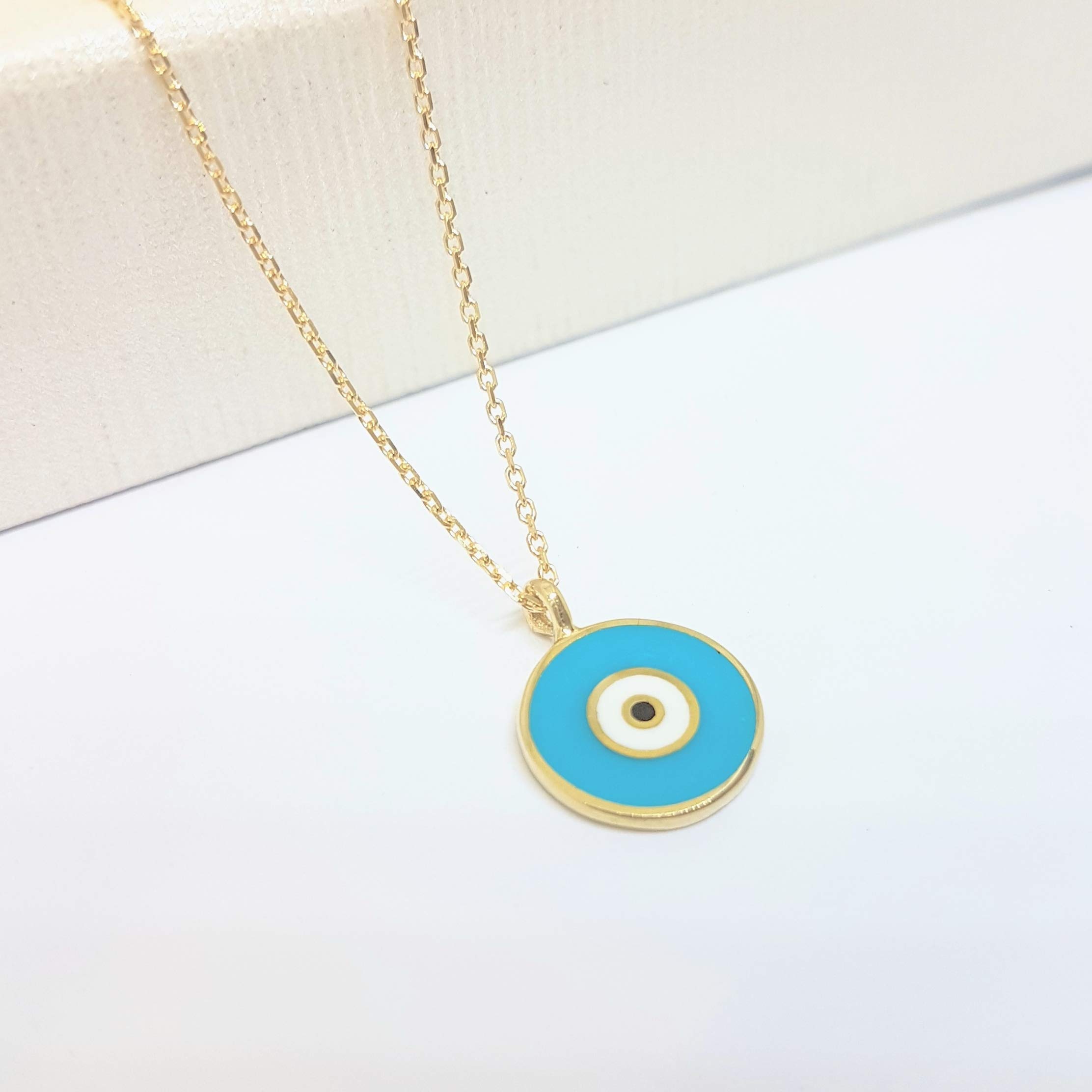14K Solid Gold Evil Eye Necklace - Lucky Nazar Pendant for Women | Protection Jewelry for Daily Wear