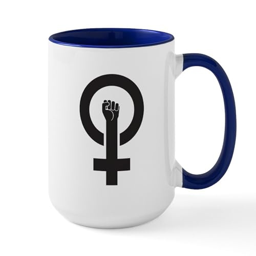 White/Navy Inside - Feminist Power Large Mug