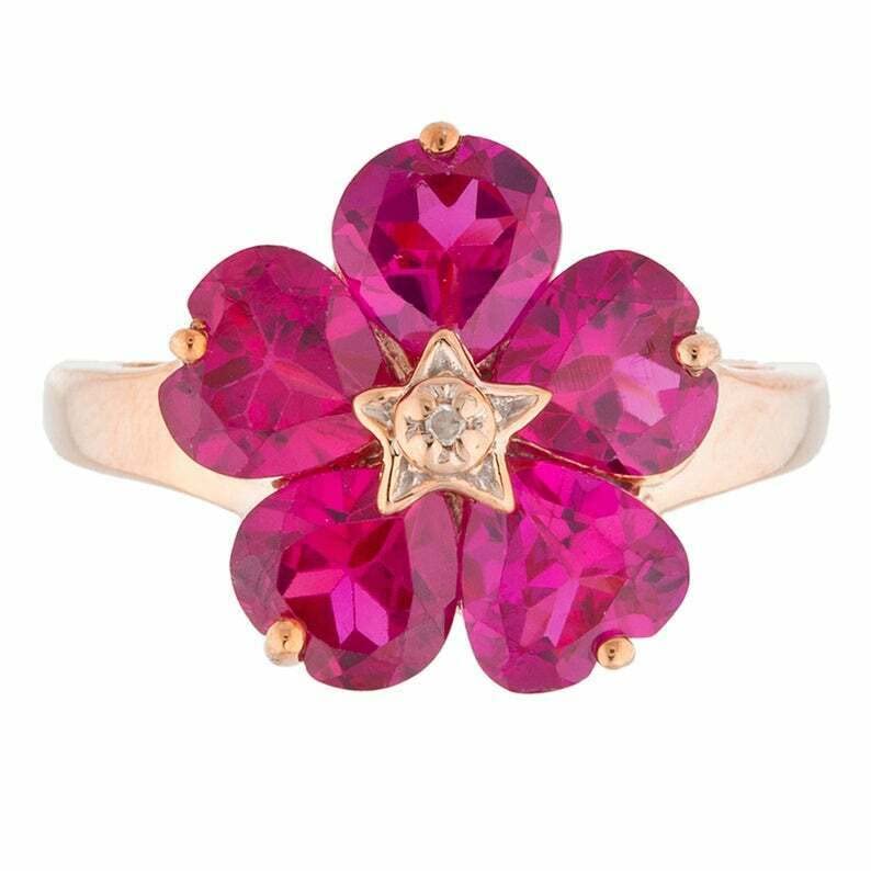 BeBold 5 Carat Heart Cut Pink Created Ruby Engagement Ring for Women - Rose Gold Plated Floral Design, Perfect for Valentine's Day Proposal, Anniversary Gift, or Wedding Jewelry