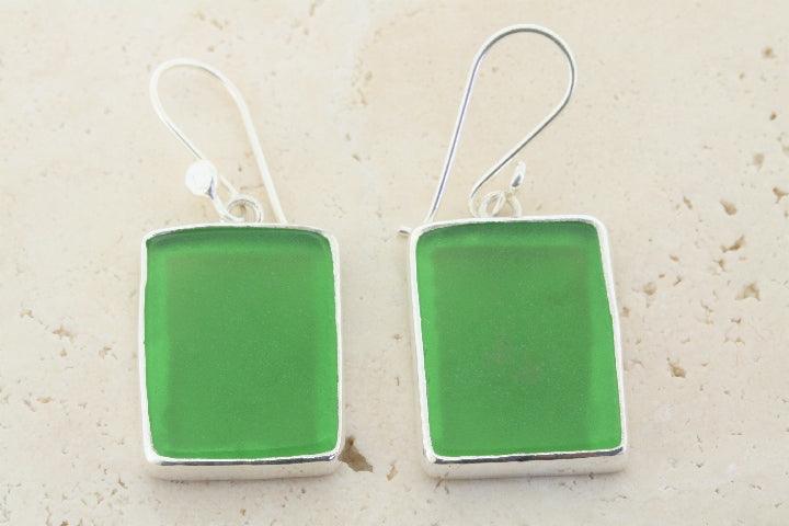 Handmade Green Recycled Seaglass Earrings - Boho Beach Jewelry for Women - Perfect for Summer Vacations & Coastal Weddings
