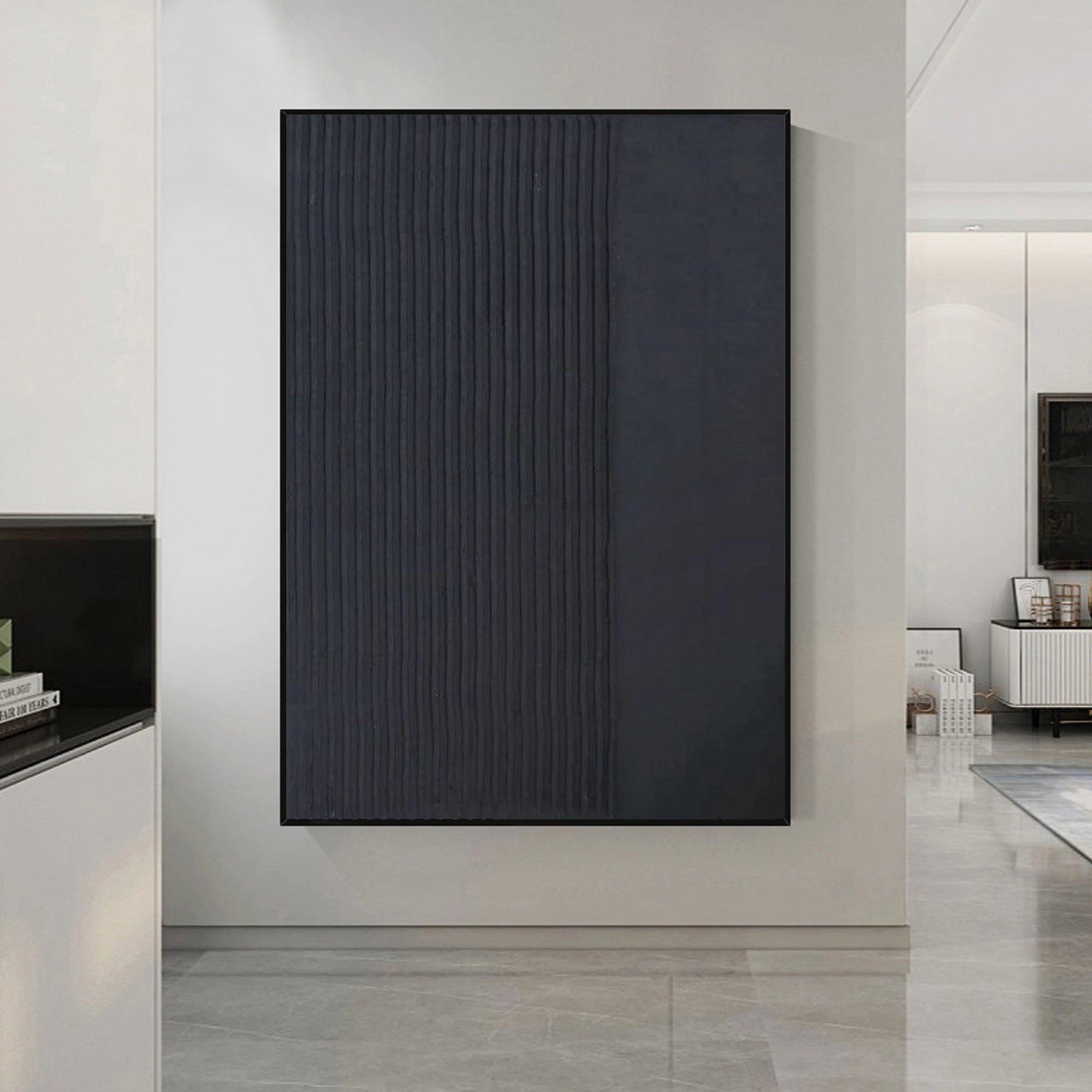 Black Minimalist Textured Painting Canvas Wall Art - Modern Abstract Home Decor for Living Room, Bedroom & Office | Premium Quality #MZ021