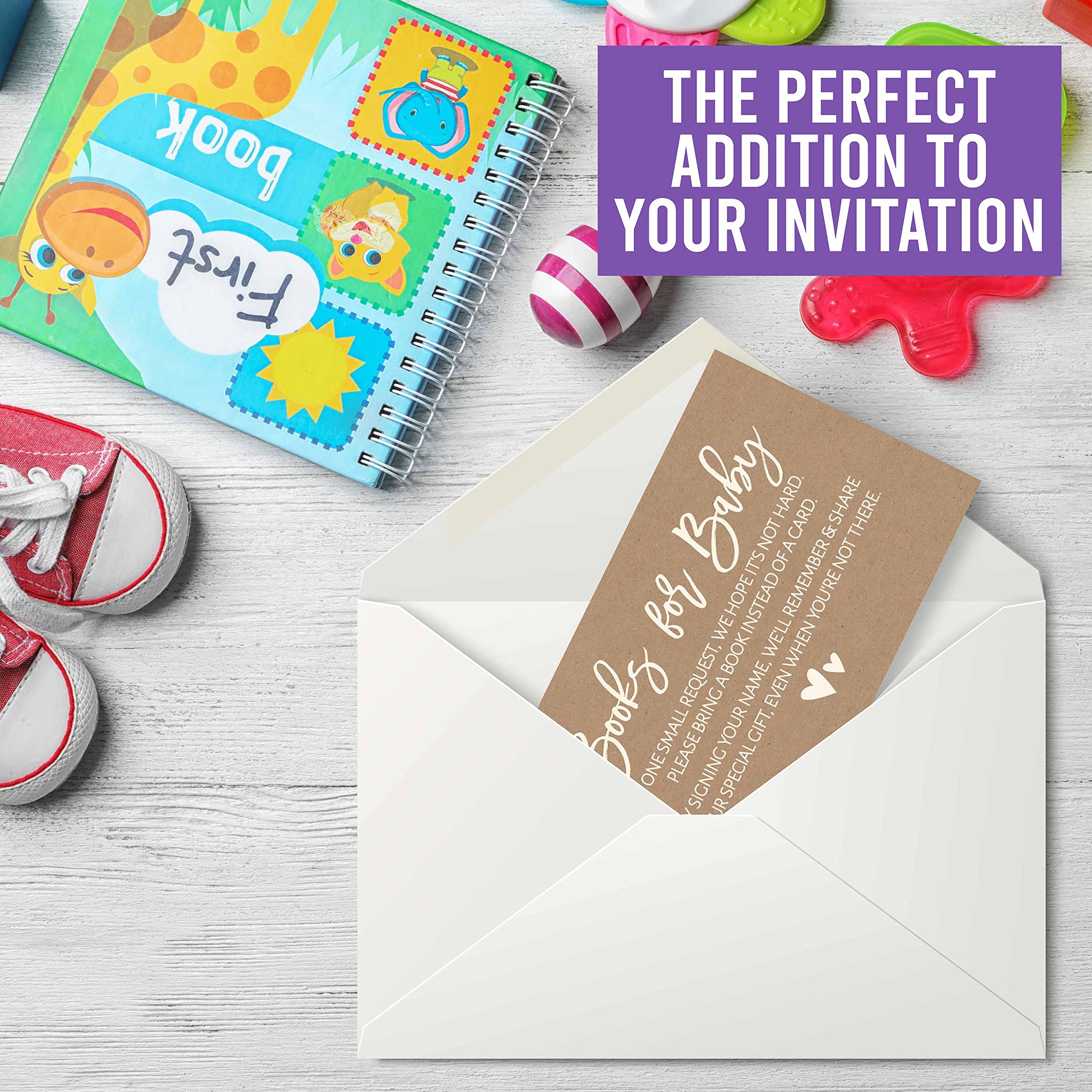 Hadley Designs 25-Piece Baby Shower Book Request Set - Rustic Guest Book Alternative with Invitation Inserts | Bring a Book Instead of a Card | Perfect for Baby Registry, Gender Reveal Parties & Nursery Decor