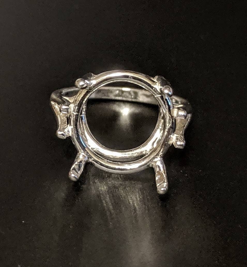 Sterling Silver 9mm-15mm Round 4 Prong Pre-Notched Blank Ring Shank Setting - Size 7 (163-496) - Perfect for Jewelry Making, DIY Crafting & Engagement Ring Designs