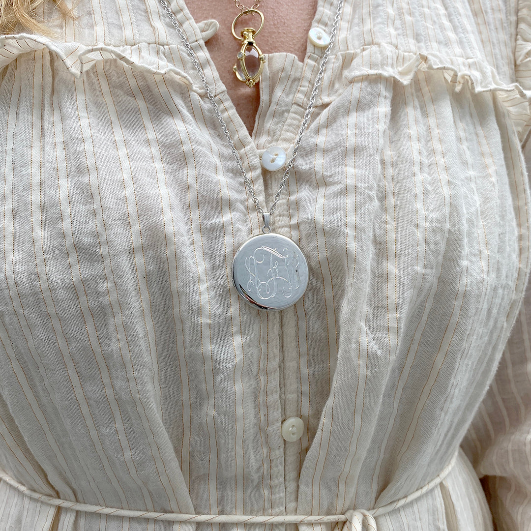 33mm Sterling Silver Round Locket Necklace for Women - Perfect for Engraving, Photo Keepsakes & Special Occasions