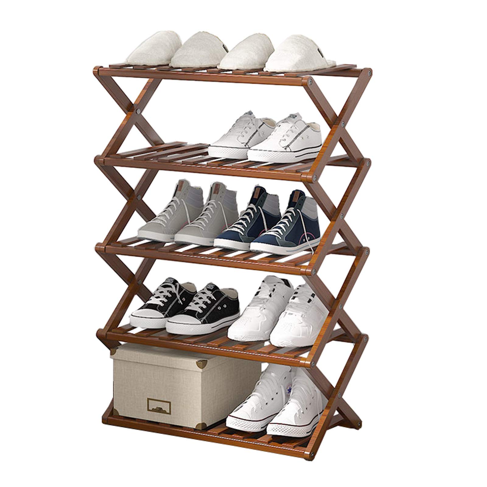 5-Tier Foldable Bamboo Shoe Rack Organizer - Space Saving Shoe Storage Cabinet for Home, Dorm & Entryway (50x28x80cm) | Easy Assembly & Sturdy Design for Shoes, Boots & Accessories