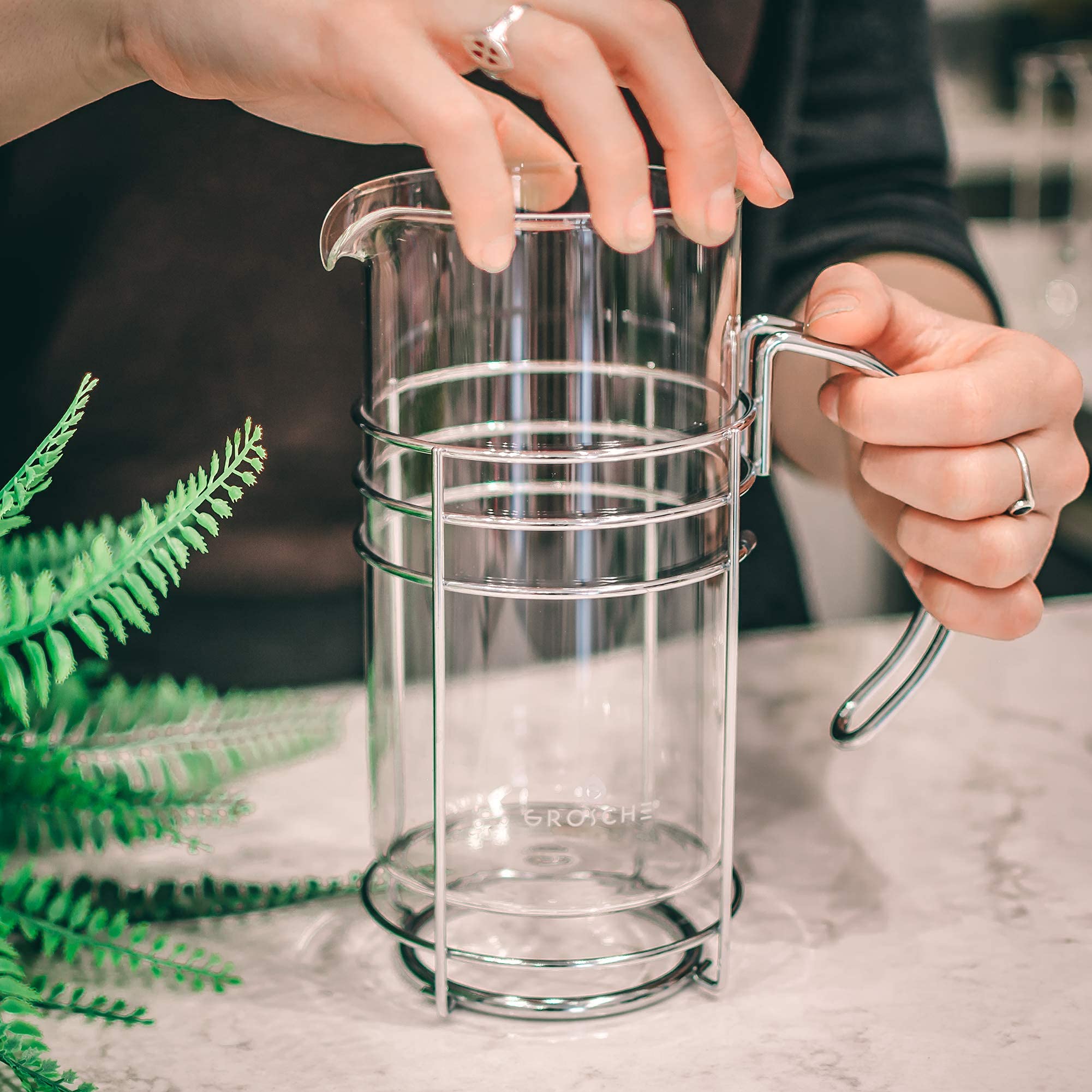 Premium GROSCHE Madrid French Press Coffee Maker - 1000ml (34 fl.oz) with FREE Replacement Glass Beaker - Stainless Steel Plunger for Rich, Bold Coffee - Ideal for Home, Office & Camping Use