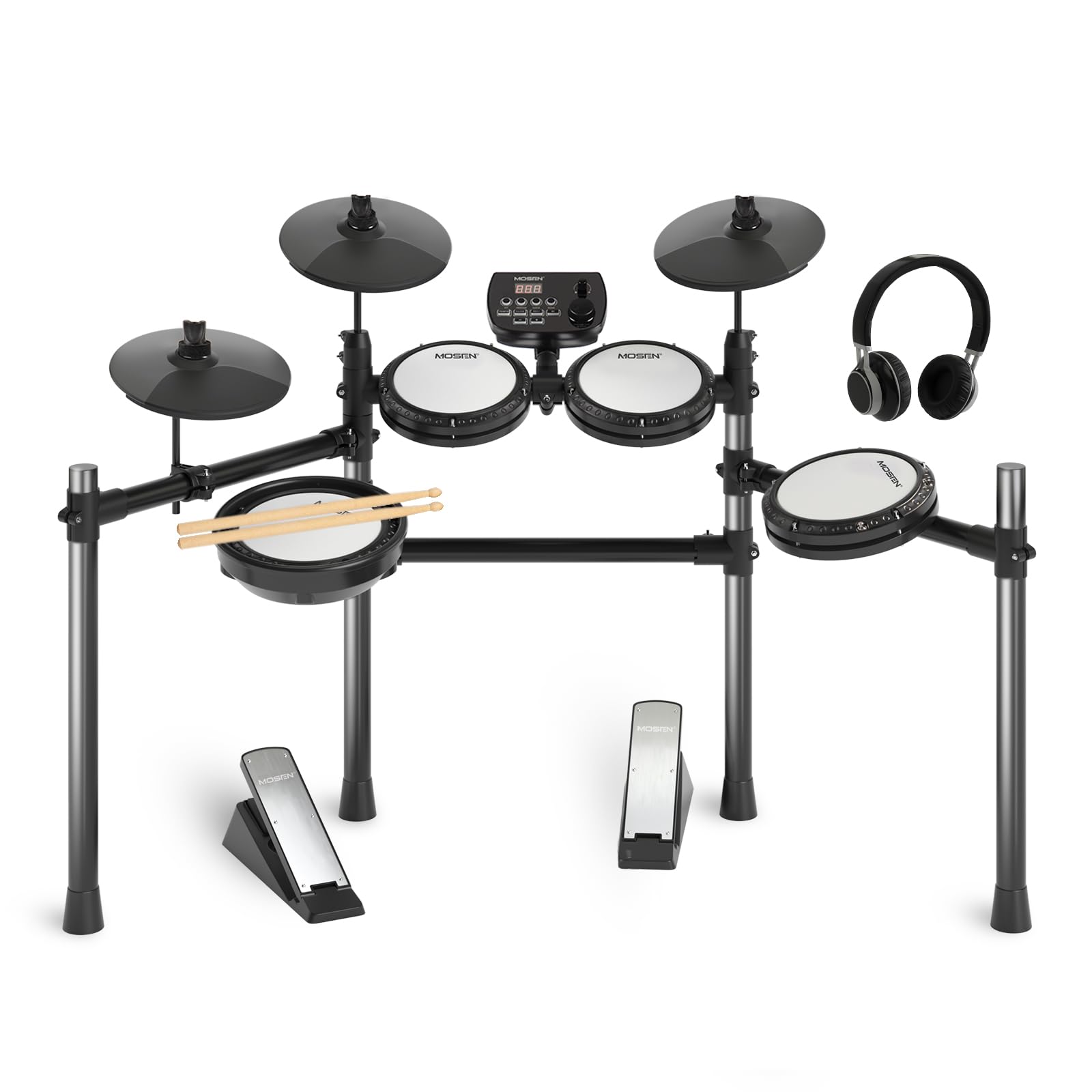 MOSEN MED-X3 Electric Drum Set - 4 Quiet Mesh Drum Pads, Cymbals, Drum Sticks, Headphones, USB MIDI, Kick Pedal - 195+ Sounds & 25 Drum Kits for Beginners - Perfect for Home Practice, Studio Recording & Silent Drumming Sessions