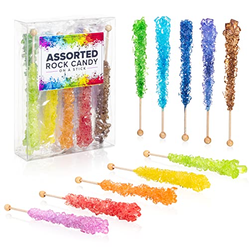 Assorted Rock Candy Sticks - 10 Pack Individually Wrapped for Parties & Beverages