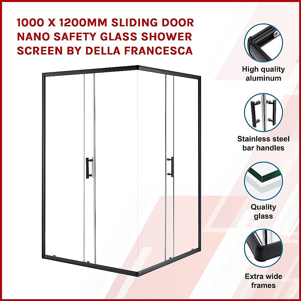 Della Francesca 1000 x 1200mm Sliding Door Shower Screen - Tempered Nano Safety Glass for Bathroom, Waterproof & Durable - Perfect for Modern Home, Hotel, and Spa Bathroom Renovation