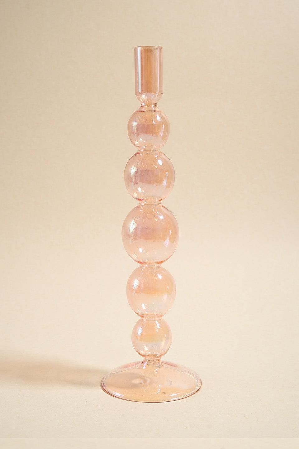 Five Bubble Pearl Pink 30cm Glass Taper Candle Holder - Elegant Home Decor for Weddings, Dining Tables & Romantic Ambiance