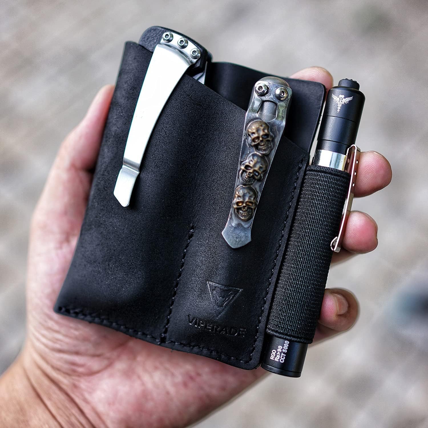 VIPERADE PJ12 Leather EDC Pocket Organizer - Belt Holster for Multitool, Flashlight & Knife with Pen Loop & Clip | Perfect for Outdoor, Camping & Everyday Carry (EDC) Gear Organization
