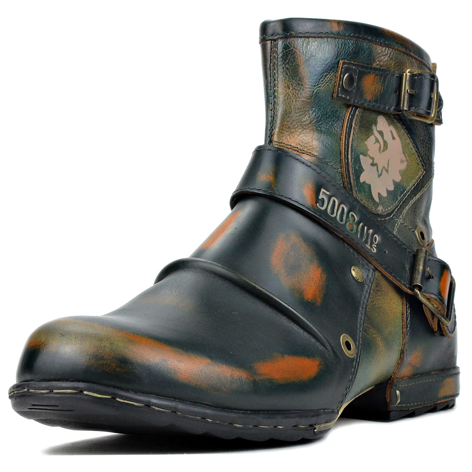 OSSTONE Men's Fashion Leather Chukka Boots - Zipper-Up Motorcycle Boots Casual Shoes OS-5008-1-AX-US-R | Perfect for Riding, Daily Wear & Outdoor Activities