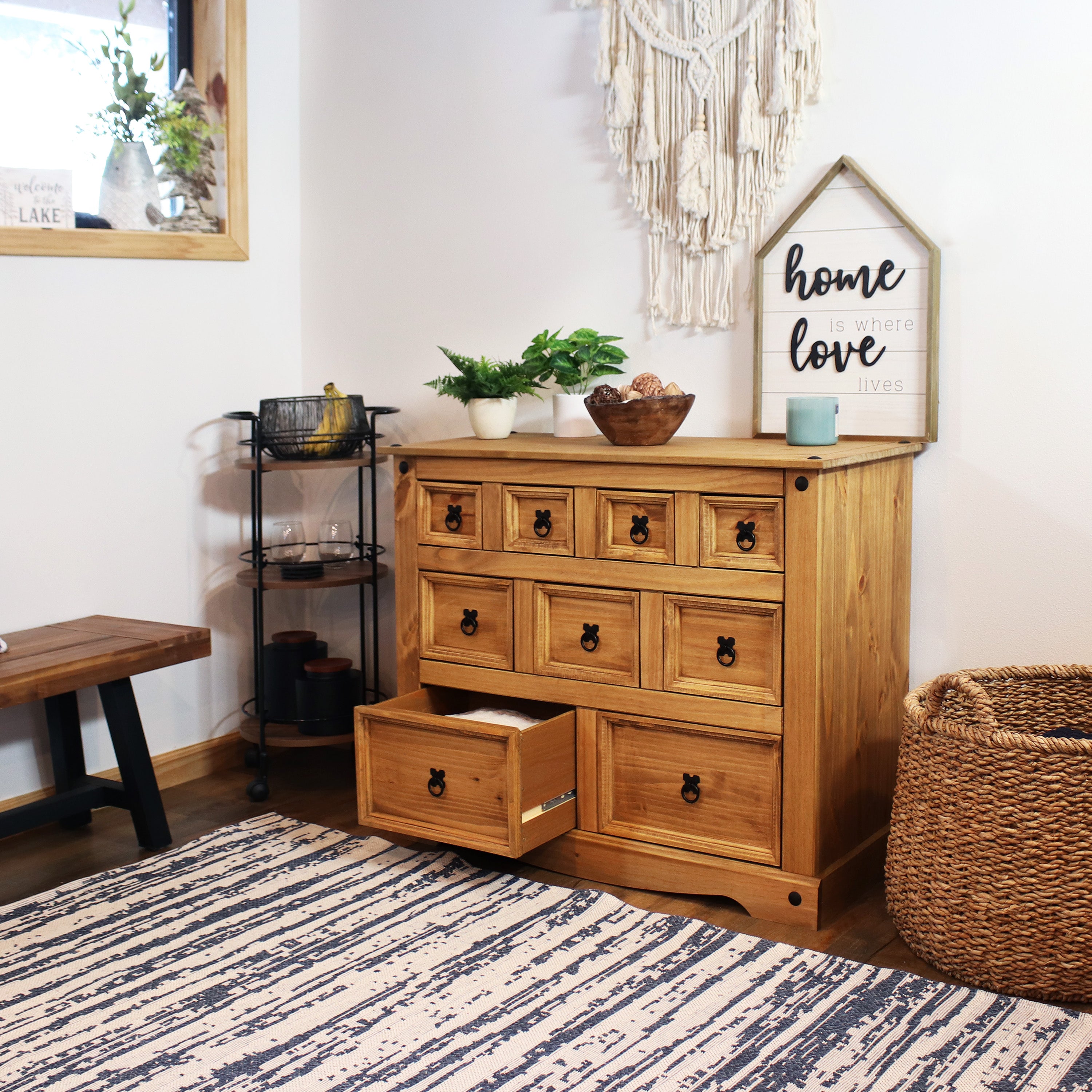 Sunnydaze 9-Drawer Rustic Wooden Dresser - Light Brown Finish, 39.75