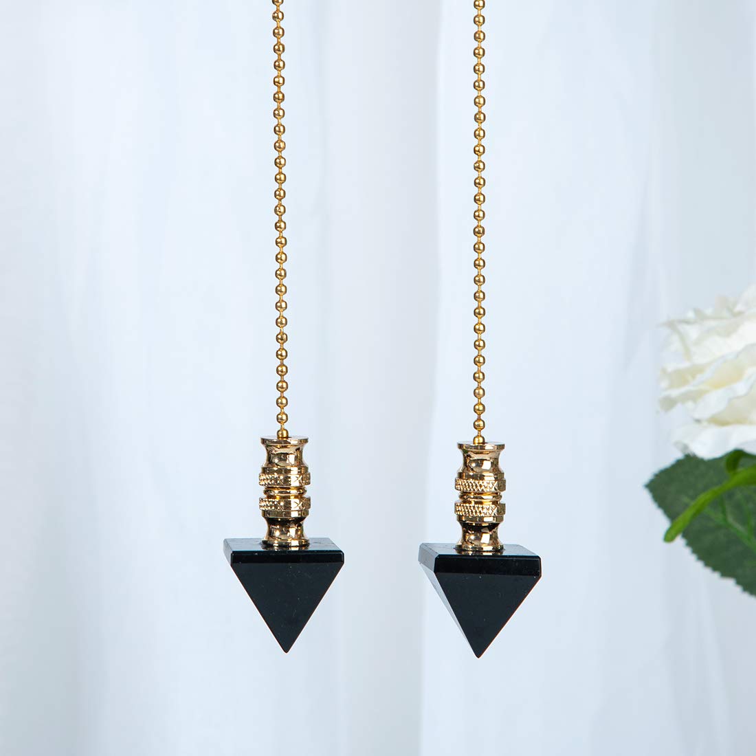 Premium Ceiling Fan Pull Chain Set - 2 Pack Crystal Black Pyramid Fan Pull Extensions with Connector for Light & Fan Chains | Durable & Stylish Replacement for Home, Bedroom, Living Room & Office