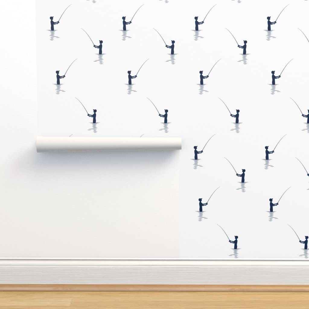 Peel & Stick Removable Wallpaper - 9ft x 2ft Fishing Adventure Camp Theme in Navy Blue | Custom Nursery Decor for Baby Boy's Room | Perfect for Bedrooms, Playrooms & DIY Home Decor