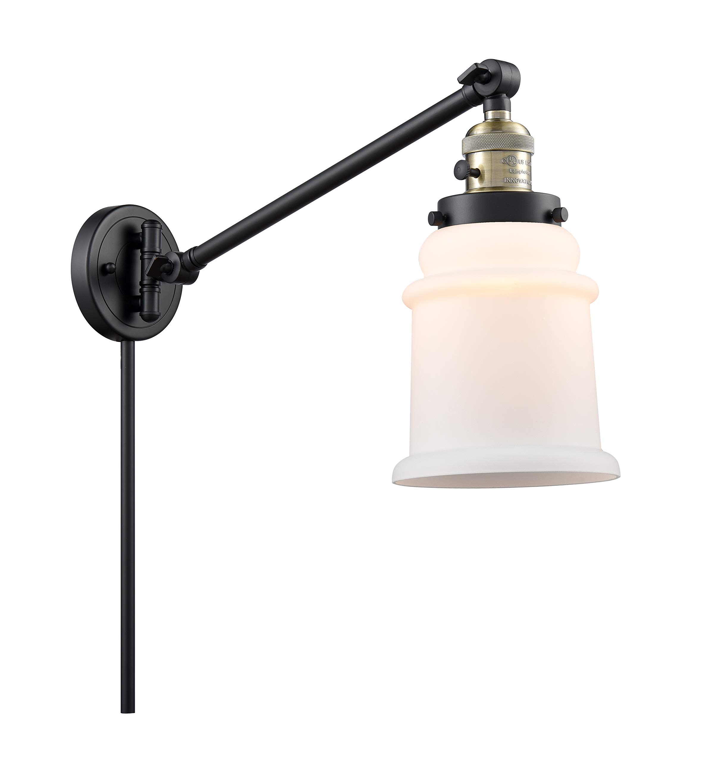 Vintage Dimmable LED Swing Arm Lamp - Black Antique Brass Finish, 1-Light Wall Mount for Bedroom, Office & Reading Nook | Innovations 237-BAB-G181-LED