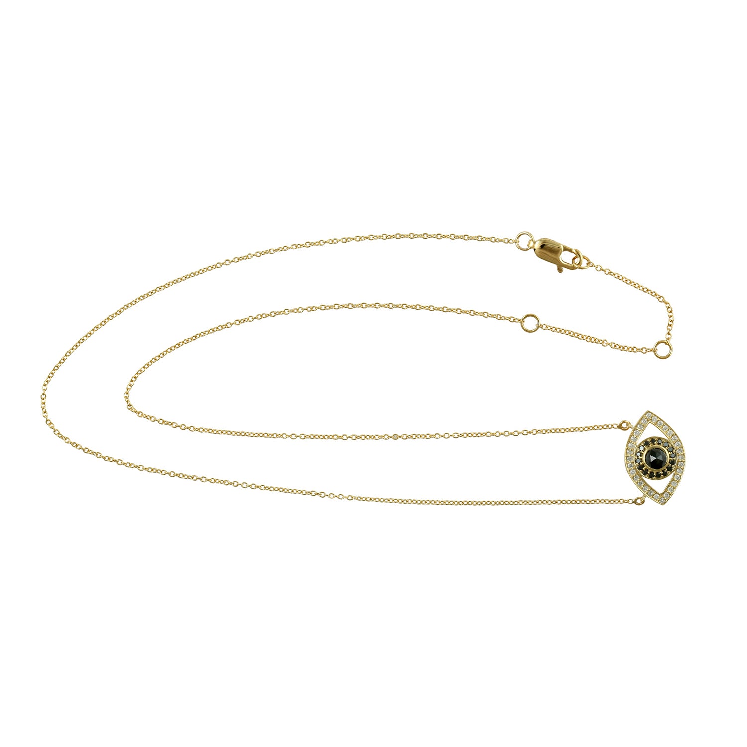 14K Yellow Gold Black & White Diamond Evil Eye Choker Necklace for Women - Protection Jewelry for Everyday Wear, Gift for Her