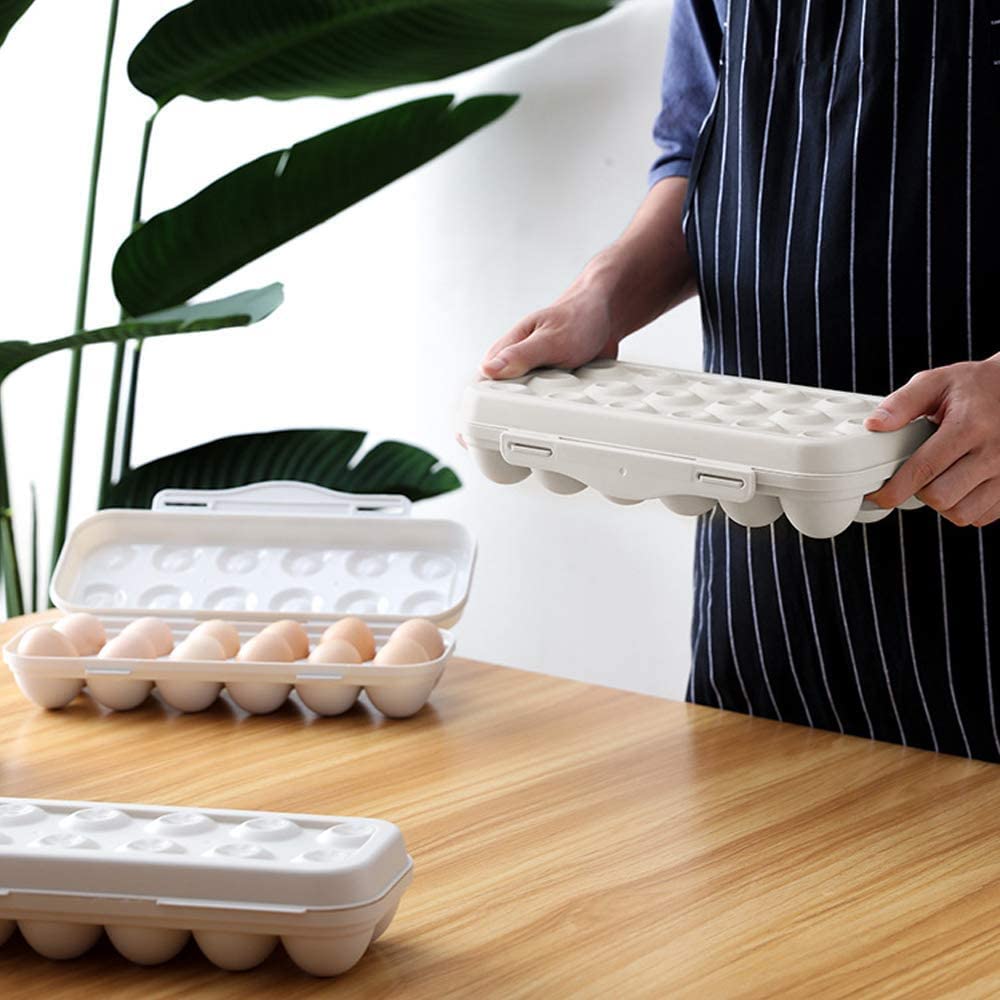 TGOPIT BPA-Free Plastic Egg Holder for Refrigerator - Stackable Egg Storage Tray with Lid, 18-Capacity Egg Box Carrier (Cream) | Perfect for Kitchen Organization & Fresh Egg Storage