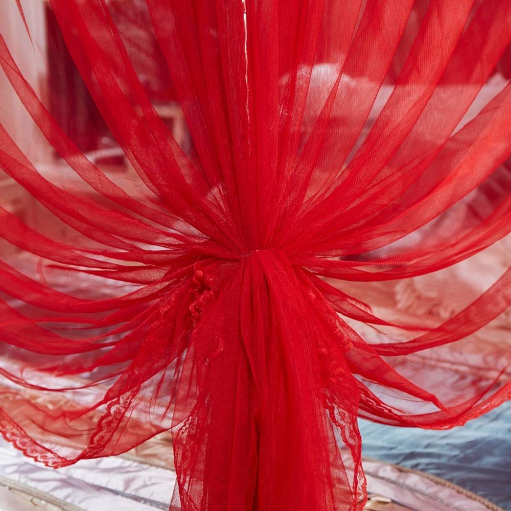 Elegant 4 Corner Princess Bed Canopy with Mosquito Net - Full Size Red Bed Curtain for Girls Room, Wedding Decor & Romantic Bedroom Setup