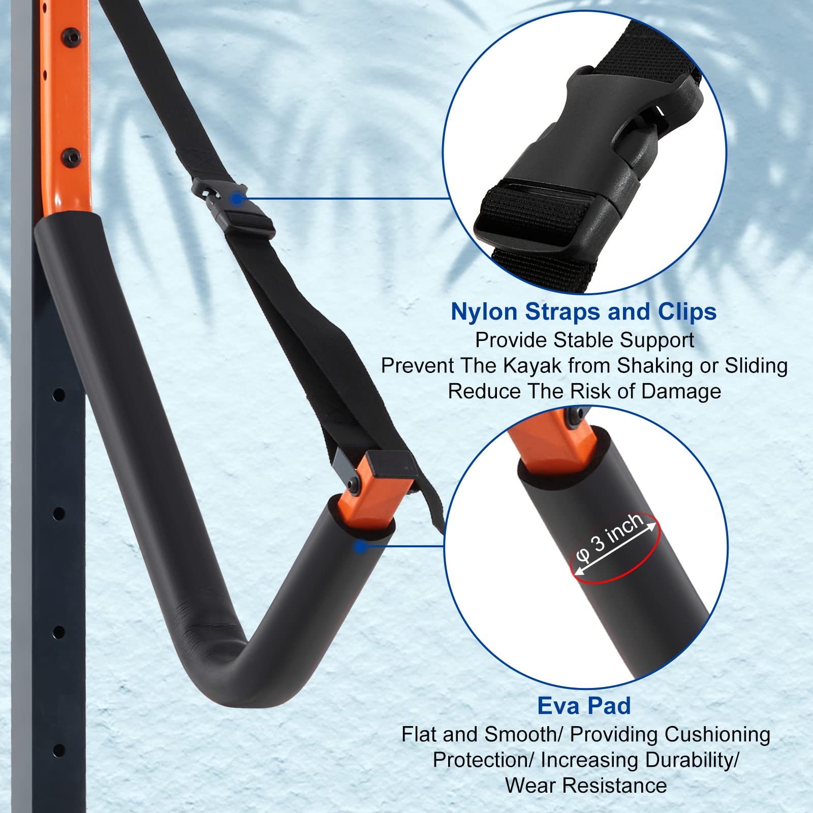 Heavy Duty Freestanding Kayak Storage Rack with Padded Arms & Adjustable Straps - Outdoor Kayak Stand for Canoe, Paddle Board, Bike, Life Raft - Perfect for Garage, Backyard, Dock & Beach Storage