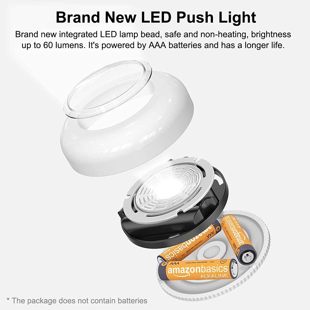 8 Pack LED Puck Lights - Battery Operated Wireless Under Cabinet Lighting for Kitchen, Closet, RV, Shelf | Tap & Push Button Design | Perfect for Countertops, Sheds, Attics & Dark Spaces