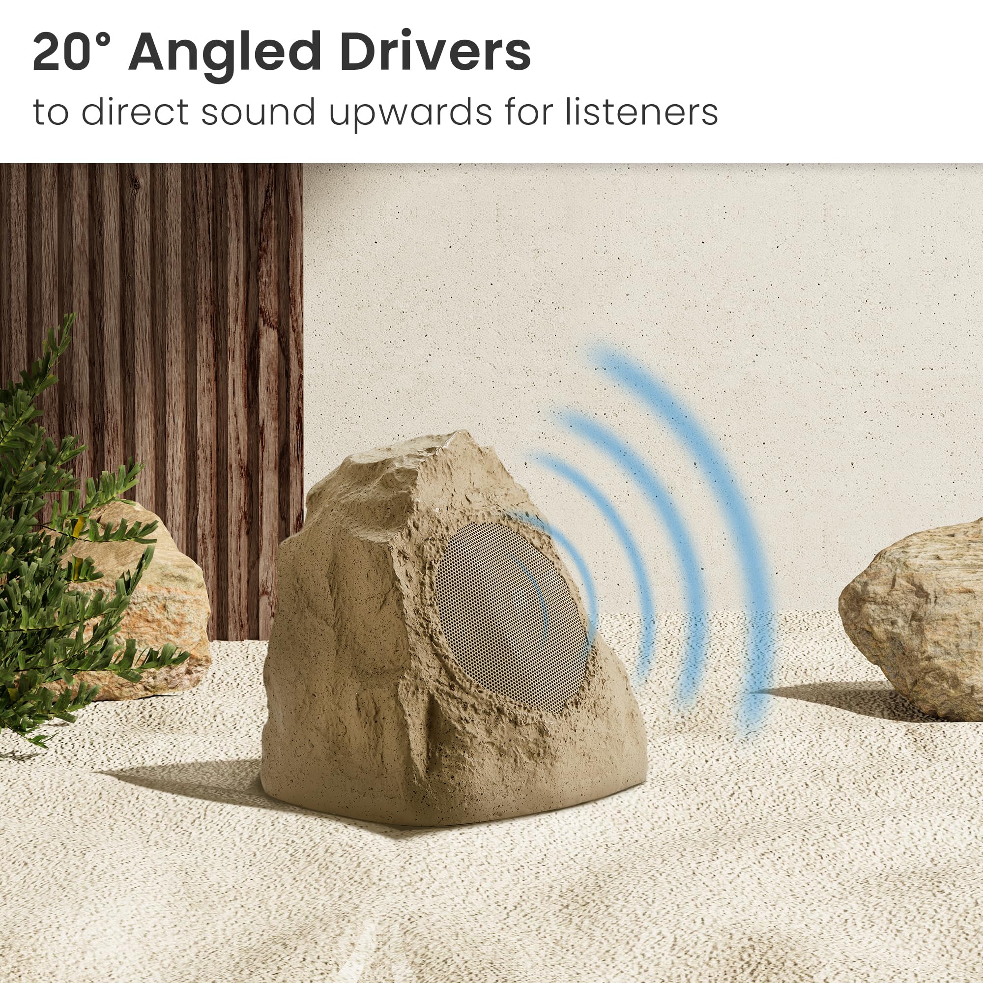 8R4S Outdoor Sandstone Rock 8 Speaker Set - Weatherproof Bluetooth Audio System for Yard, Patio, Pool, Spa, and Garden Landscaping