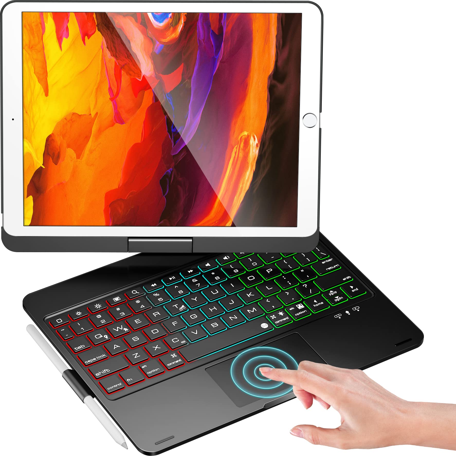 NOKBABO iPad 9th Generation Case with Keyboard - 360° Rotatable Touchpad, 7-Color Backlight & Pencil Holder for iPad 9th/8th/7th Gen 10.2