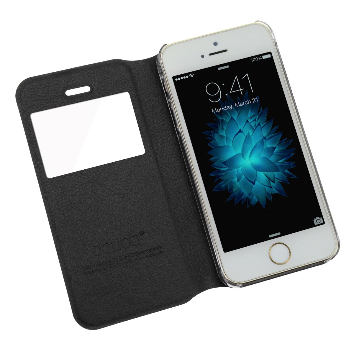 Premium Magnetic Flip Cover for iPhone 5/5S/SE - Book Style Case with Viewing Window, Screen Protector & Stand Function | Perfect for Work, Travel & Daily Protection (Black)
