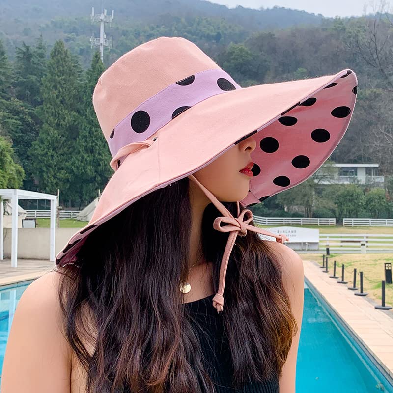 XADITON Women's Wide Brim Bucket Hat - Adjustable Foldable Sun Hat for Outdoor Travel, Spring & Summer Fashion, UV Protection, Korean Style (Pink) - Perfect for Beach, Hiking, and Casual Wear