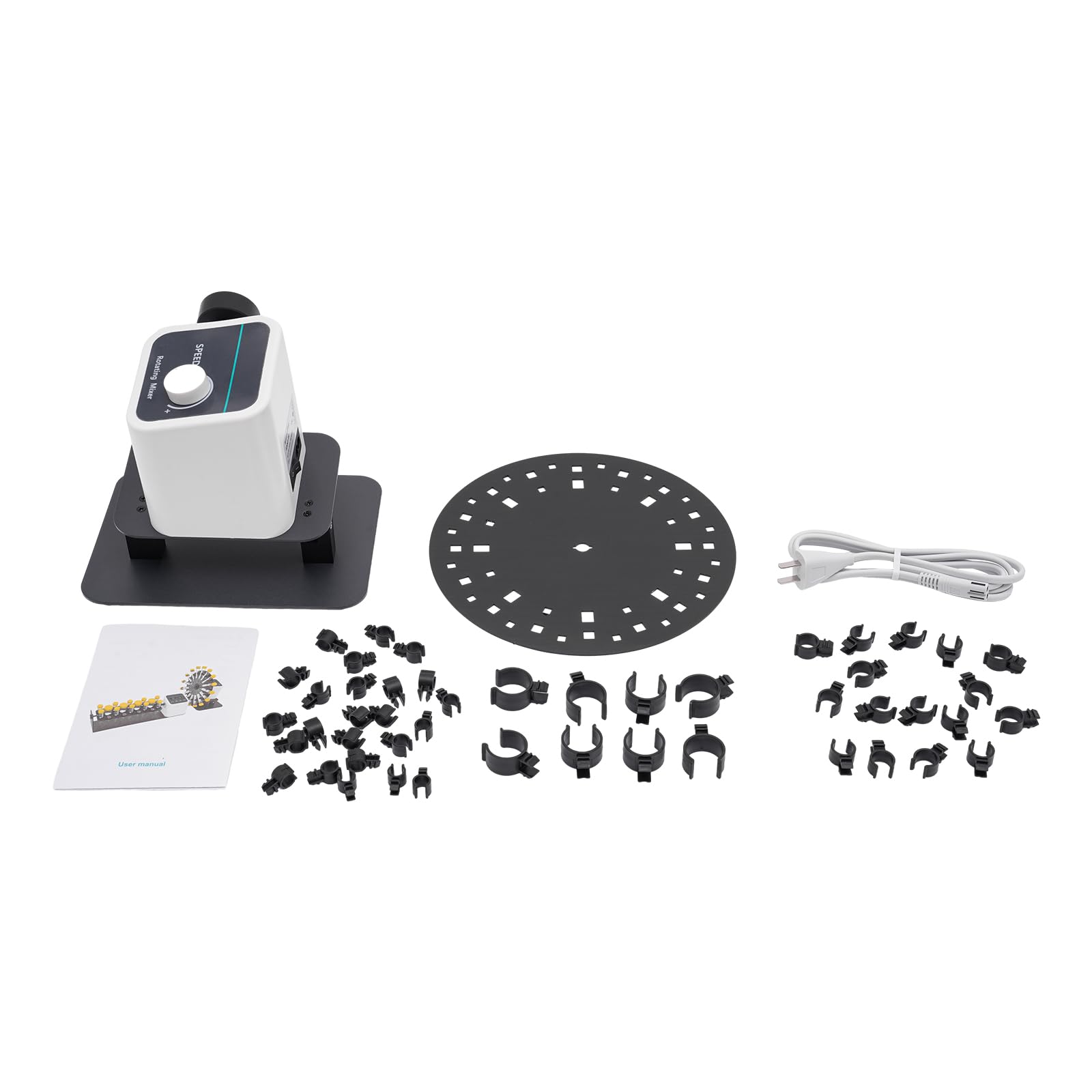20-80RPM Lab Rotary Mixer with 40-80° Knob Control - 20W Countertop Chemical Tube Mixer Shaker with 3 Standard Clamps | Ideal for Laboratory, Pharmacy & Research Applications