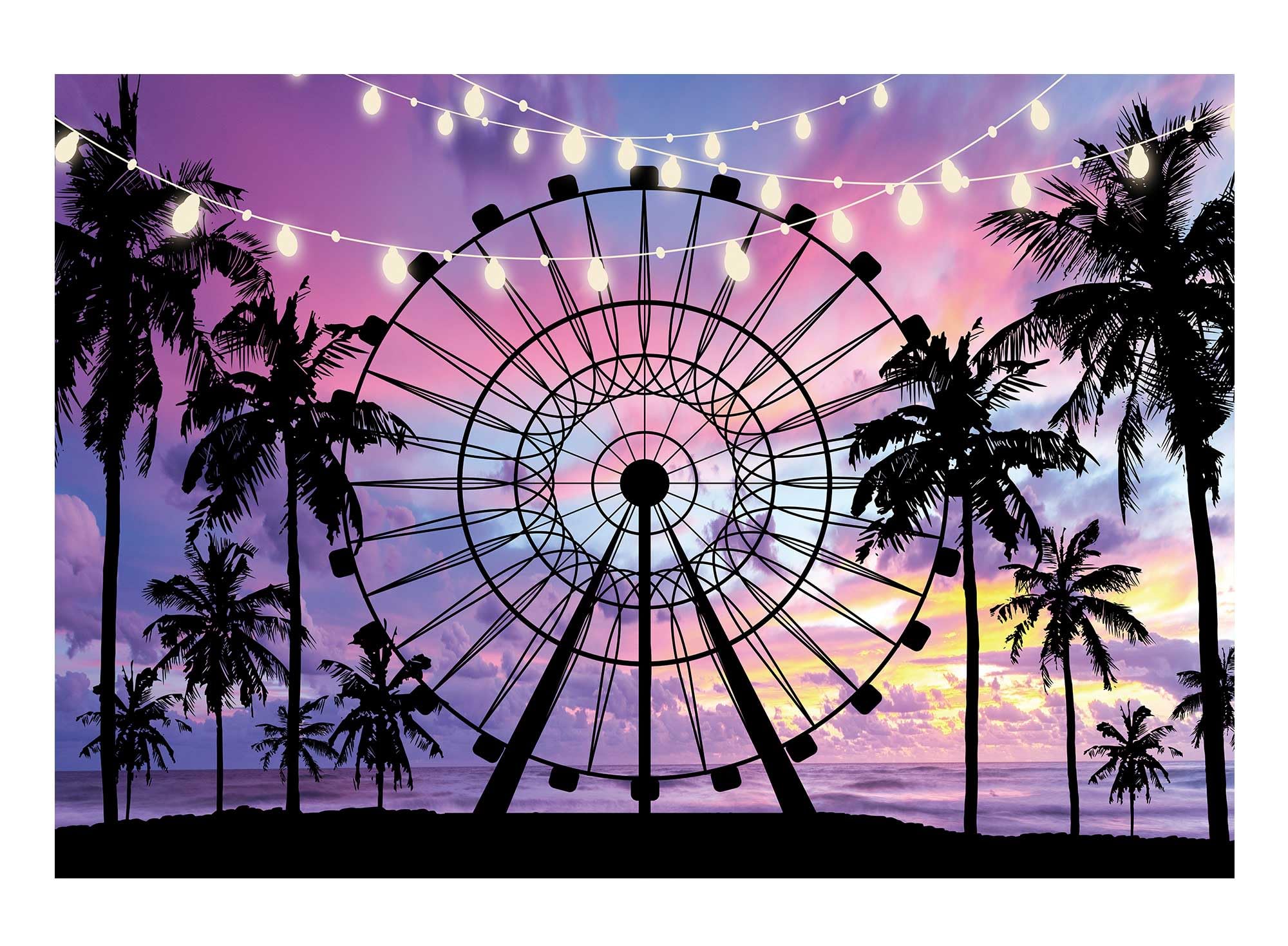 Funnytree 7x5ft Summer Seaside Ferris Wheel Photography Backdrop - Tropical Palm Tree Sunset Background for Baby Shower, Birthday Party Decor, Photo Booth & Studio Props | Perfect for Mini Sessions, Beach Themed Events & Tropical Party Decorations