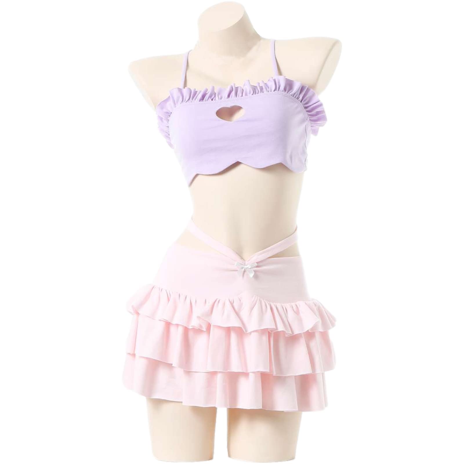 Sexy Babydoll Lingerie Set for Women - 2 Piece Kawaii Schoolgirl Outfit with Strappy Heart Tube Top and Skirt | Perfect for Valentine's Day, Romantic Nights & Role Play
