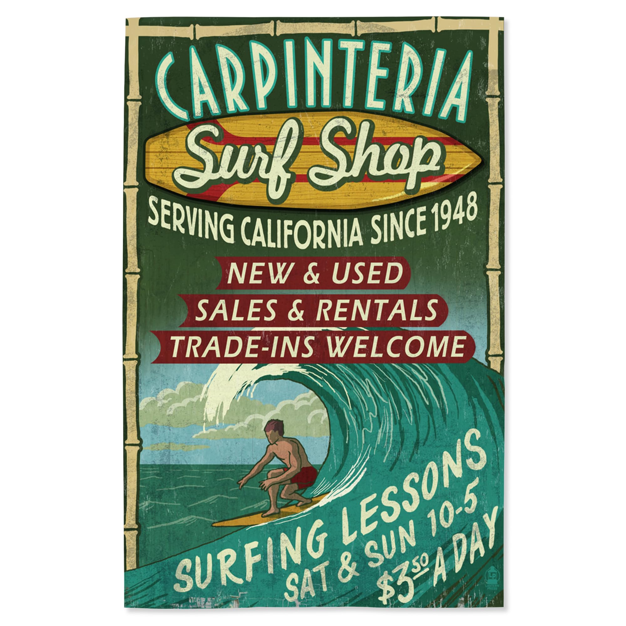 Lantern Press 16x24 Inch Giclee Art Print - Vintage Surf Shop Sign Wall Decor from Carpinteria California | Perfect for Beach House, Coastal Living Room & Retro Office Decor