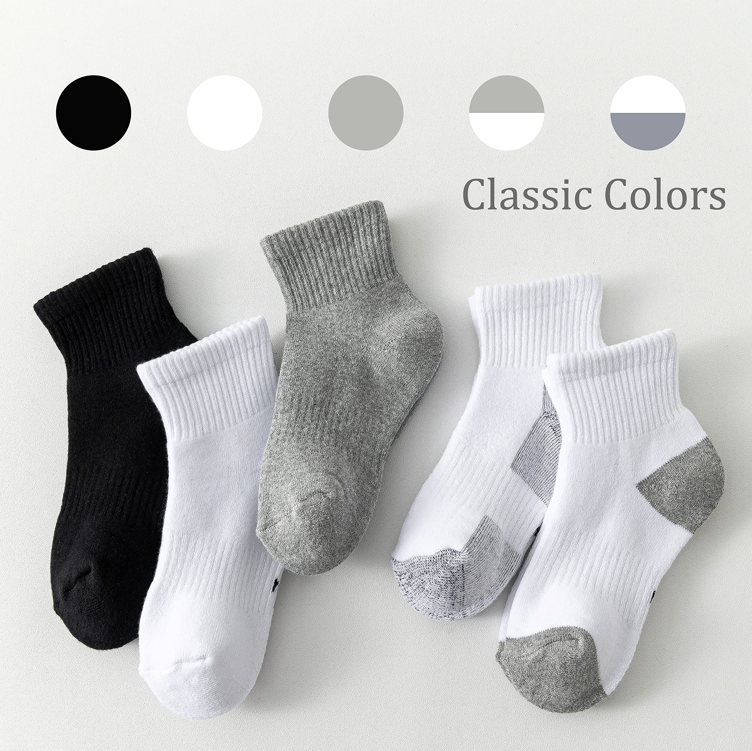 Marchare Boys & Girls Athletic Running Socks - 6 Pack Cushioned Crew Socks for Kids (Black/White/Grey) | Thick Cotton Comfort for Sports, School & Daily Wear
