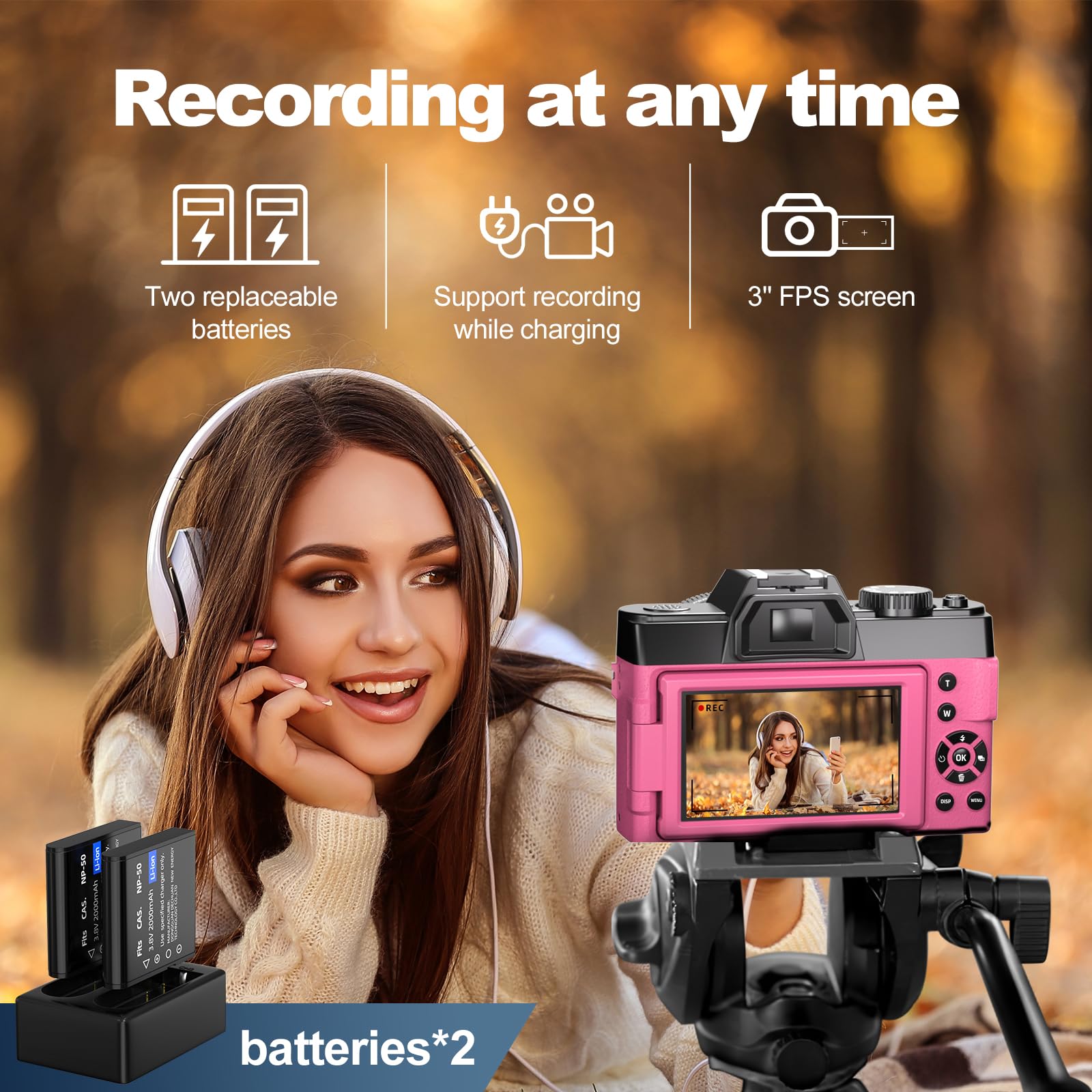 Monitech 48MP Digital Camera with 16x Zoom - 4K Video Camera for Photography & Vlogging - YouTube Camera with 32GB SD Card (S100 Model) - Perfect for Travel, Blogging and Content Creation