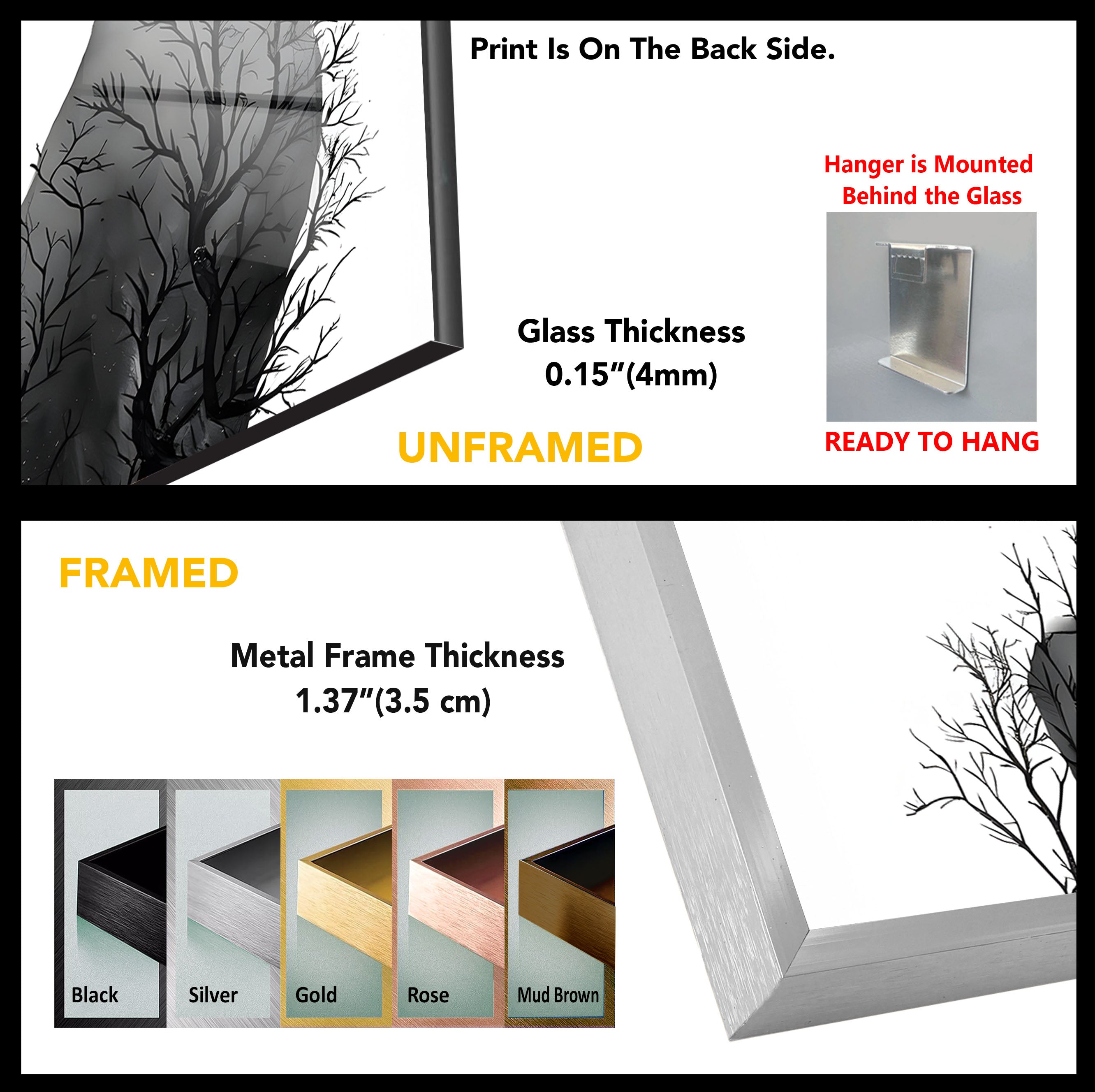Black and White Mother Nature Glass Wall Art - Elegant Nature-Inspired Home Decor for Living Room, Bedroom & Office